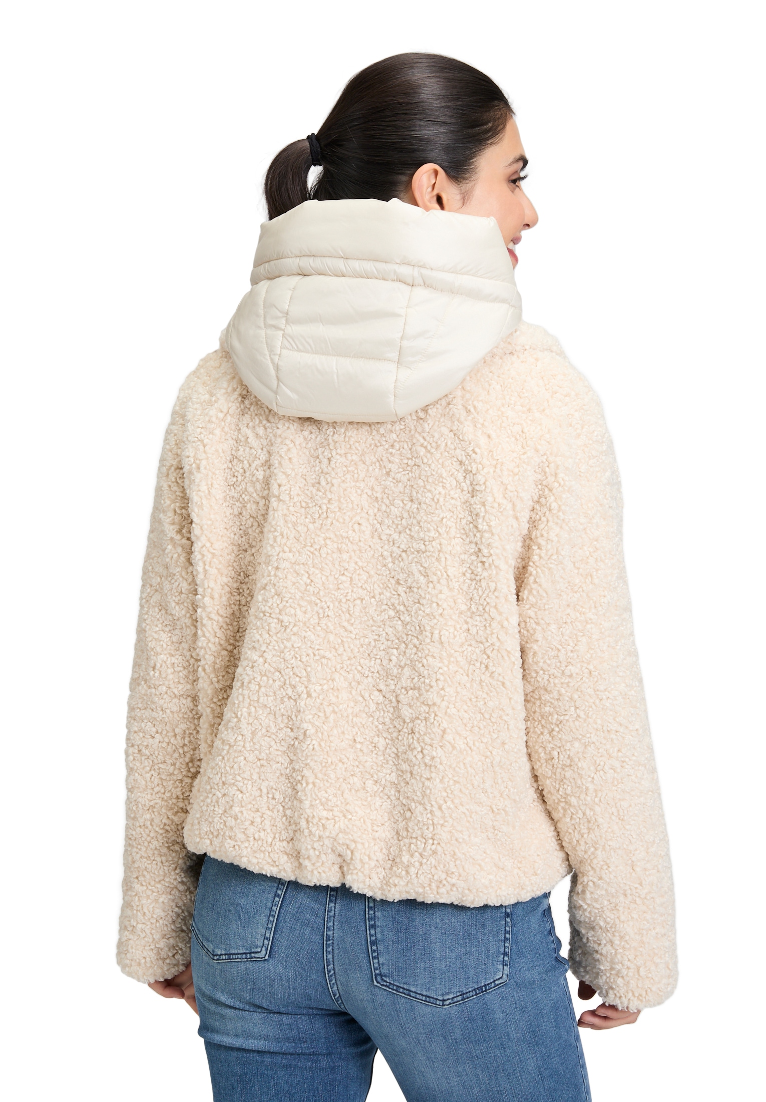 Amber & June Plüschjacke »Amber & June Damen Plüschjacke mit abnehmbarem Westenteil«, mit Kapuze