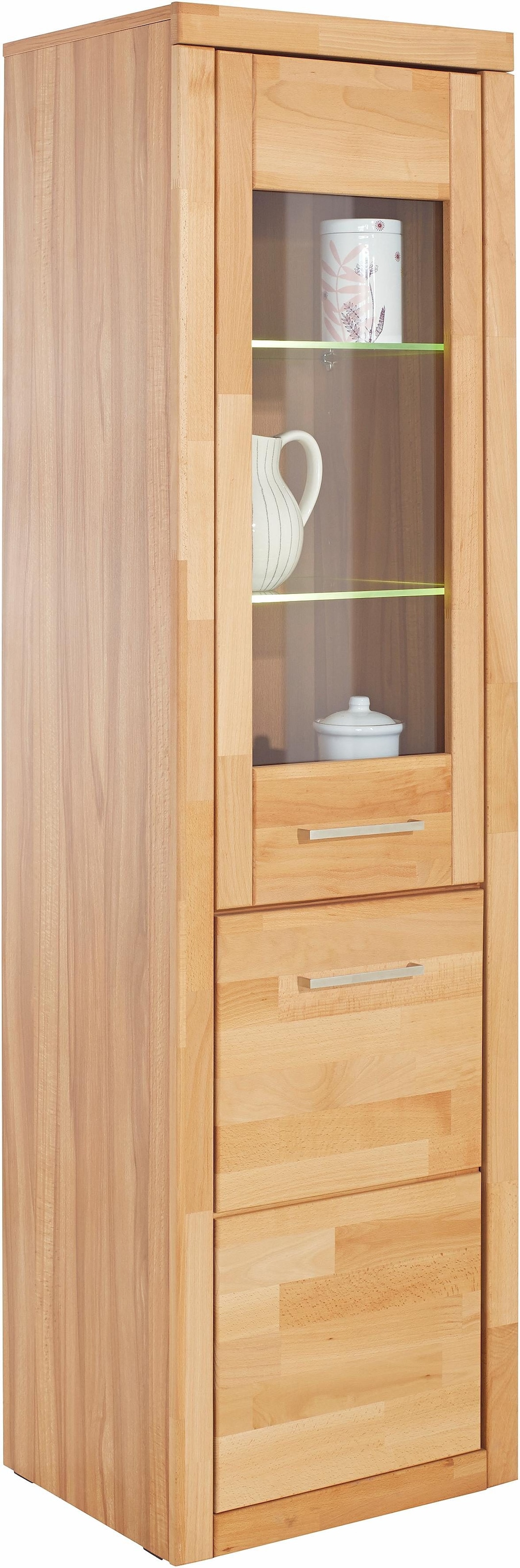 OTTO home Vitrine "LOGO B/T/H: 50/42/180cm, 5Fächer, 3 Einlegeboden verstellbar." Kopus&Leisten aus Massivholz, Korpus aus Melamin, Türanschlag L/R