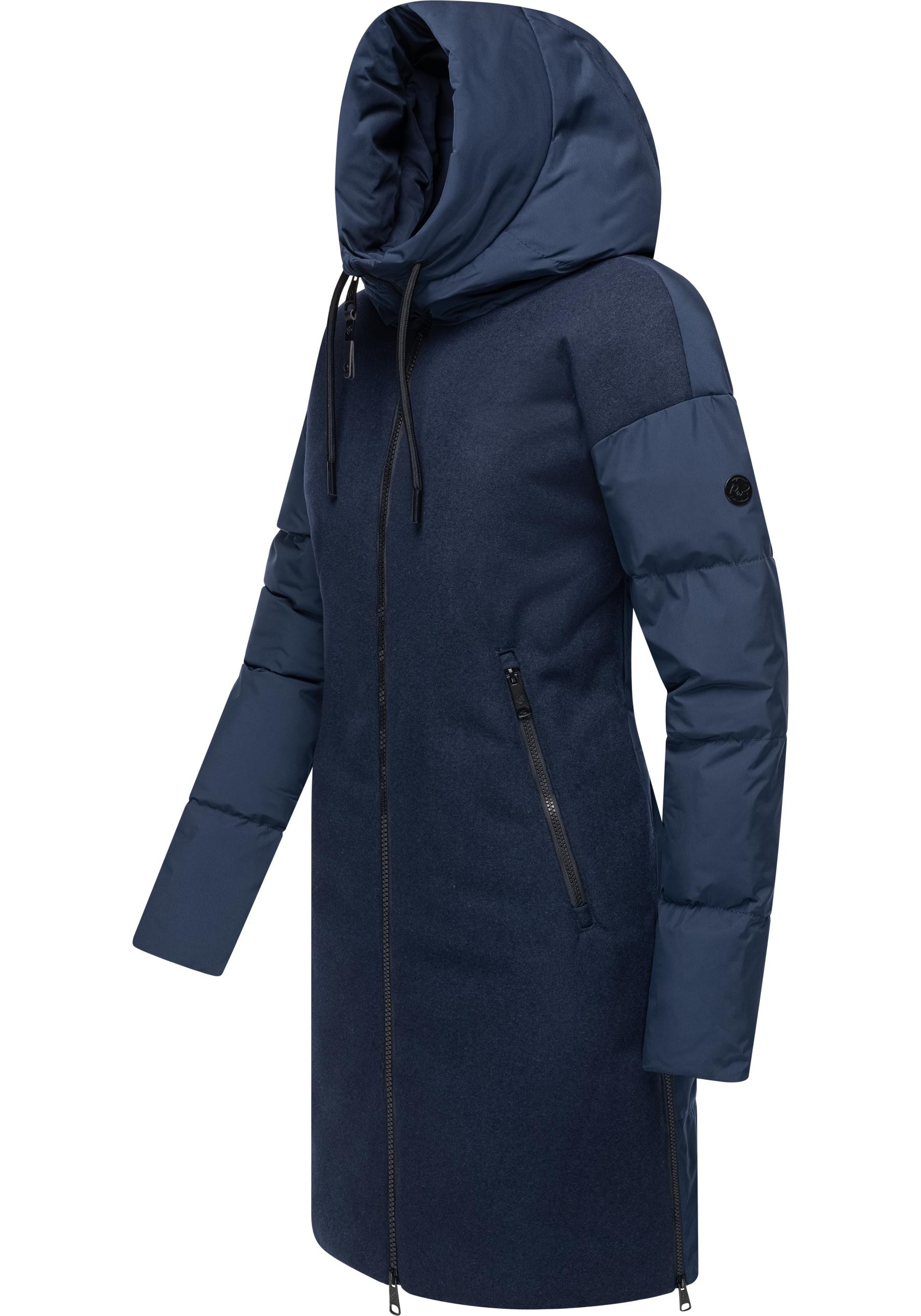Ragwear Wintermantel »Jumana«, Damen Mantel aus modernem Materialmix mit Kapuze