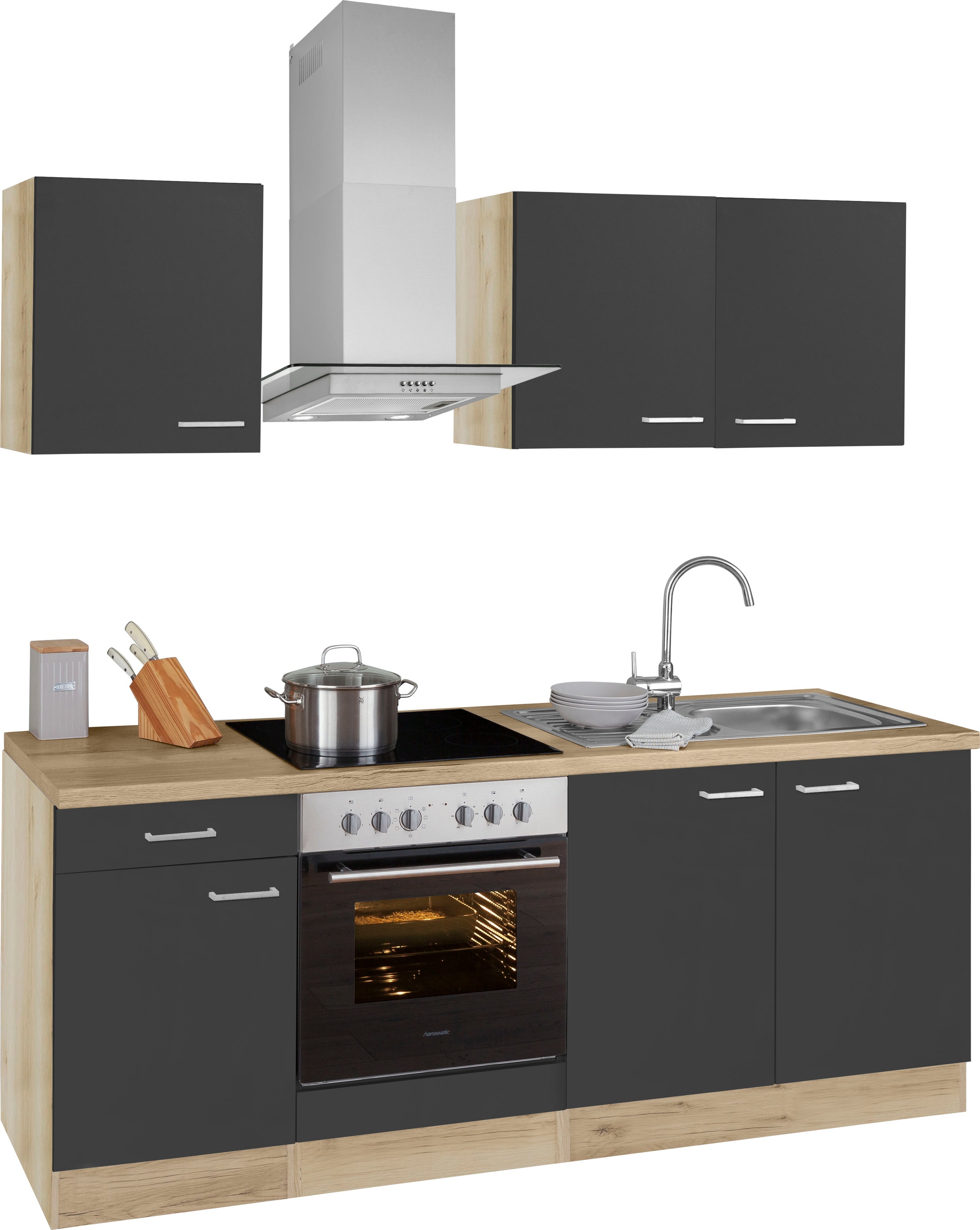 OPTIFIT Küchenzeile »Iver«, 210 cm breit, inkl. Elektrogeräte der Marke HANSEATIC, wahlweise mit oder ohne vollintegrierbaren Geschirrspüler
