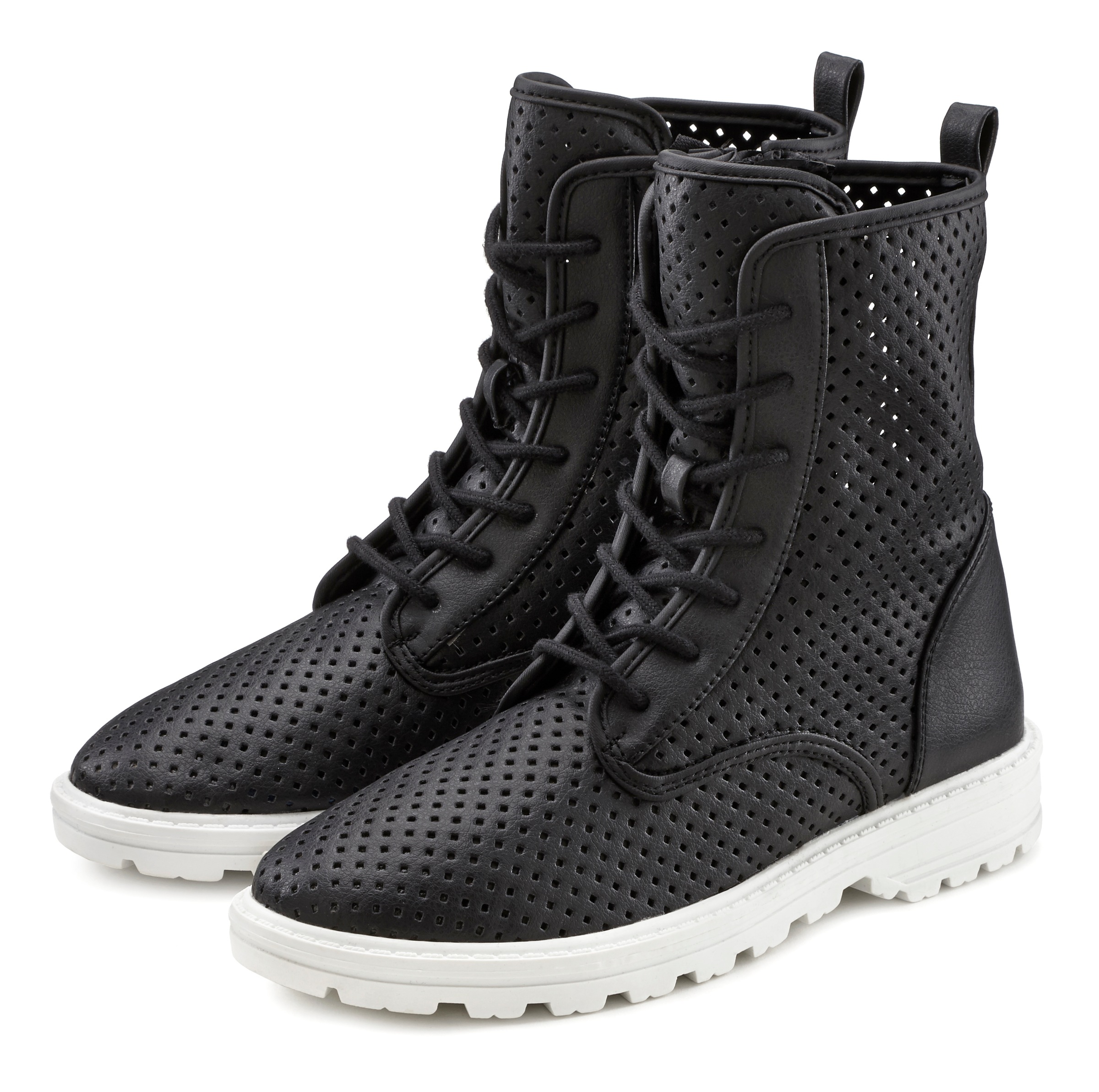LASCANA Stiefelette "Stiefel, Boots, High-Top-Sneaker," zum Schnüren mit modischen Cut-Outs
