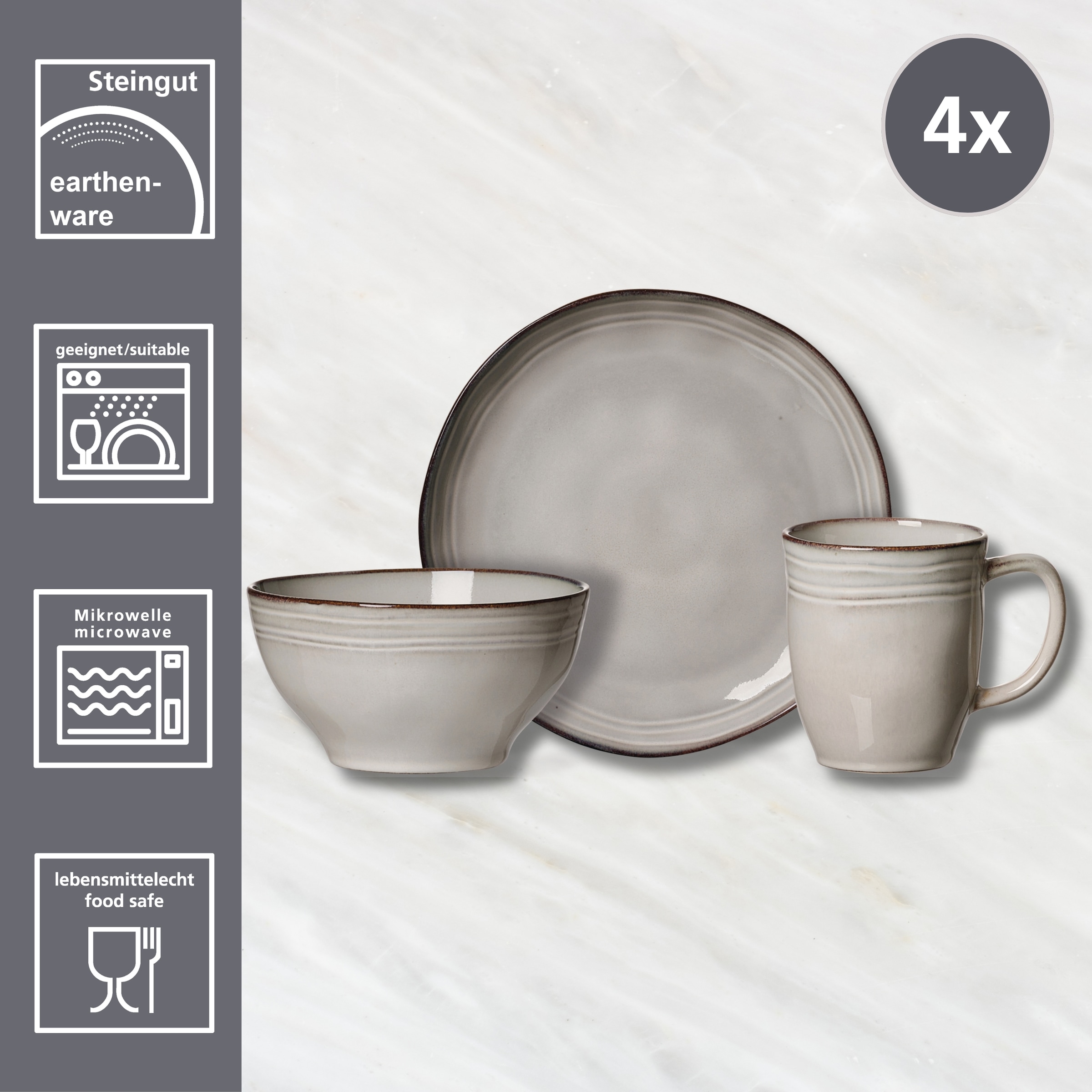 Ritzenhoff & Breker Frühstücks-Geschirrset »Kendra«, (Set, 12 tlg.), aus Steingut für 4 Personen