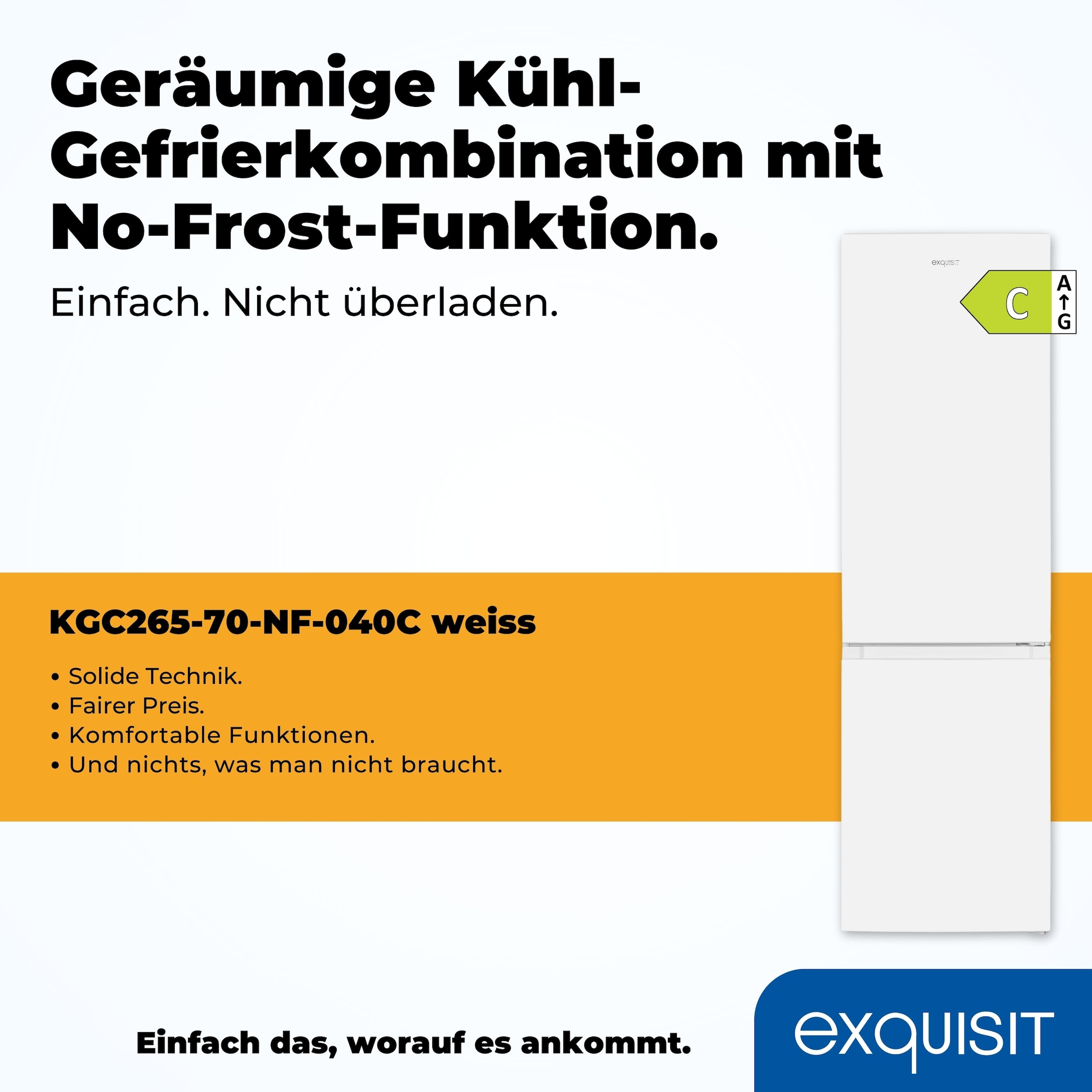 exquisit Kühl-/Gefrierkombination »KGC265-70-NF-040C«, Energieeffizienzklasse C, 253 Liter Nutzinhalt, Total NoFrost