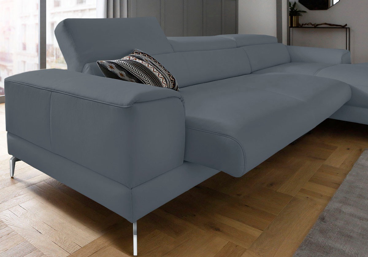Ecksofa W.SCHILLIG "piedroo, Designsofa mit tollem Sitzkomfort, elegant und bequem, L-Form", blau (blau z69), B:343cm H:70cm T:193cm, Longlife Xtra-Leder Z69: Das feinnarbige, gedeckte Softleder Z69 besticht durch seine außergewöhnliche Weichheit im trend 3