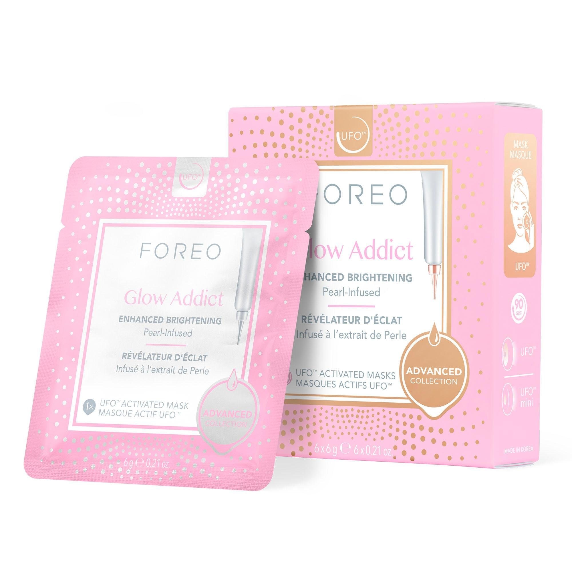 FOREO Tuchmaske »Glow Addict«, (Packung), 6 x 6 g, kompatibel mit UFO & UFO mini