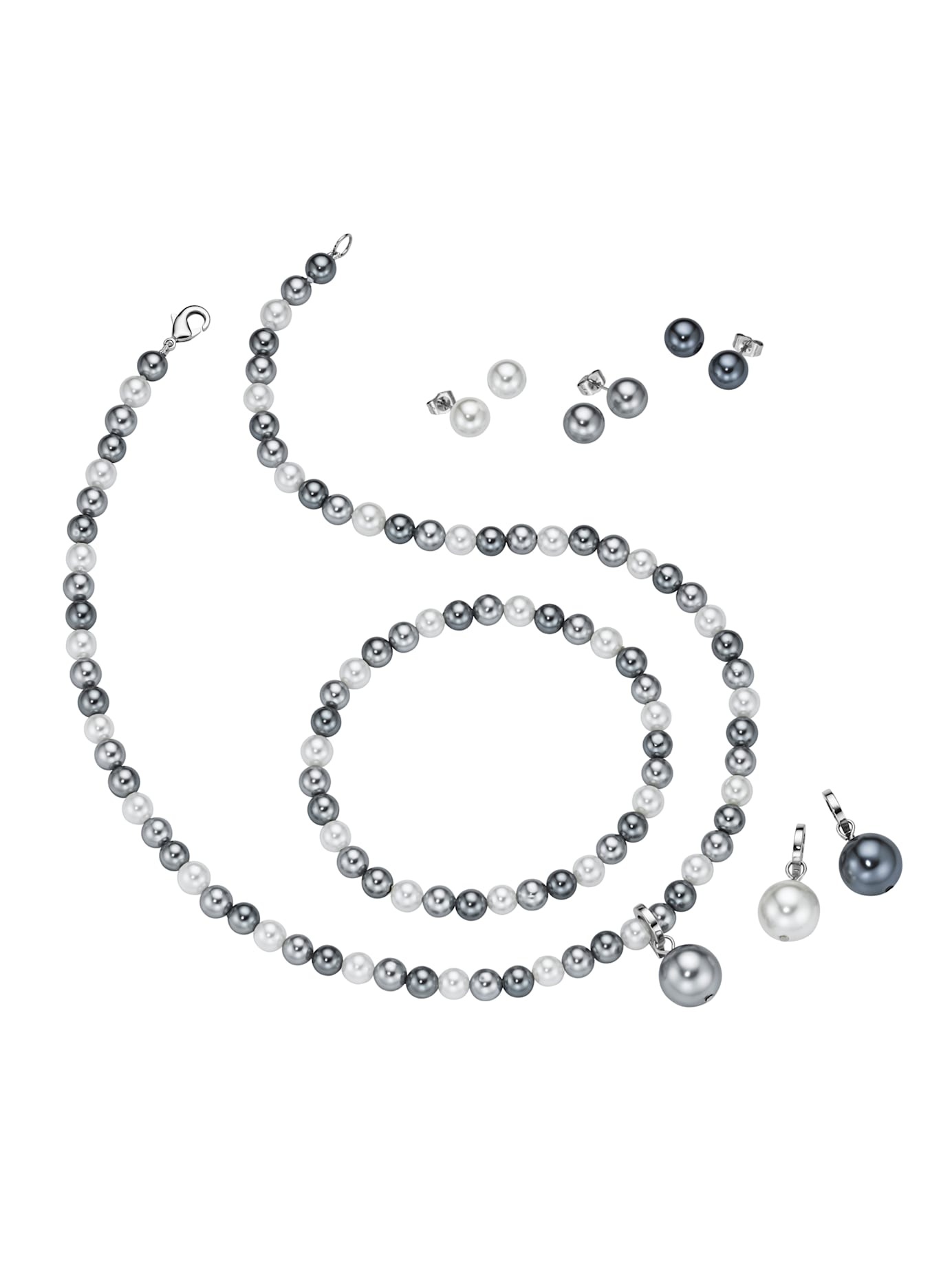 Perlenketten-Set LADY, silberfarben, Halsketten, Damen, 47, Metall, L: 47