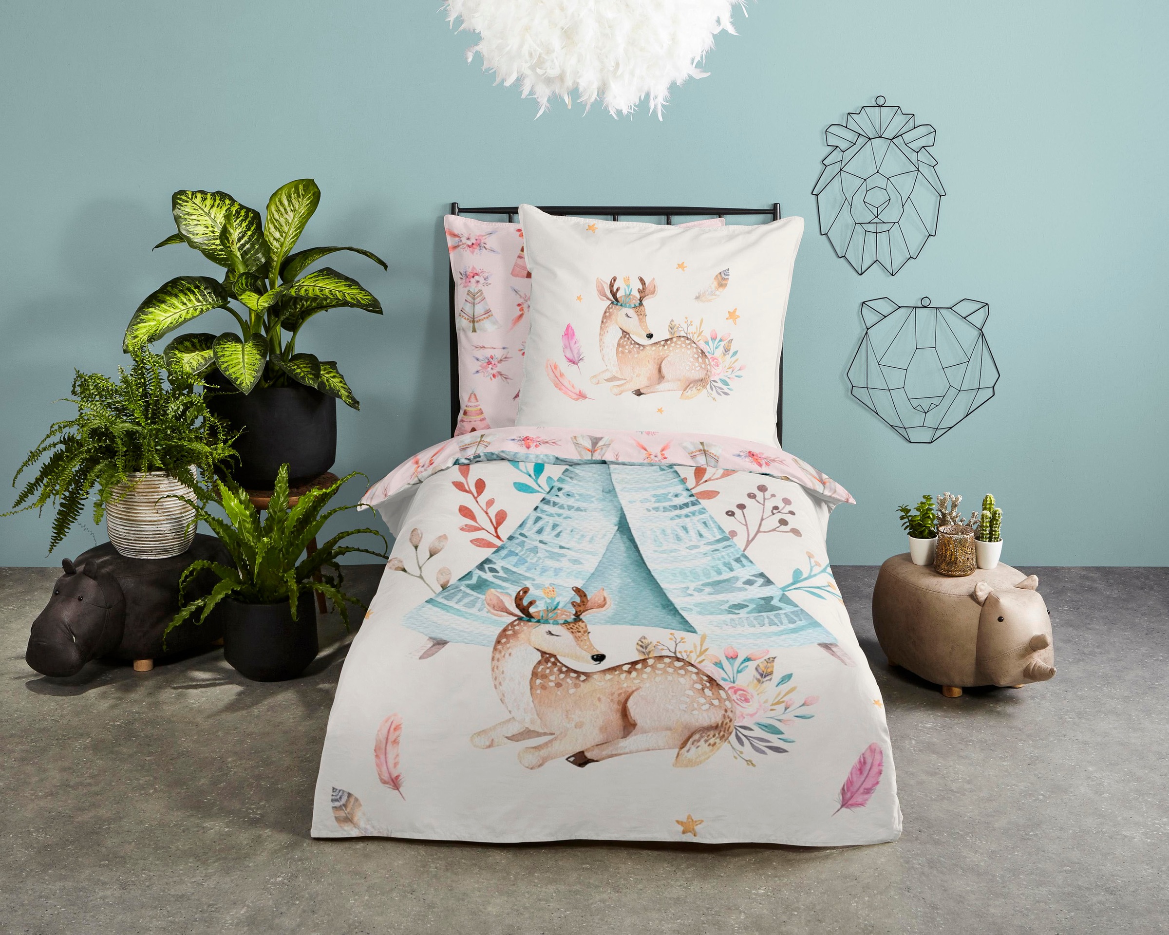 good morning Kinderbettwäsche "Boho" 2 Stk. 100% Baumwolle, 135x200, Reißve günstig online kaufen