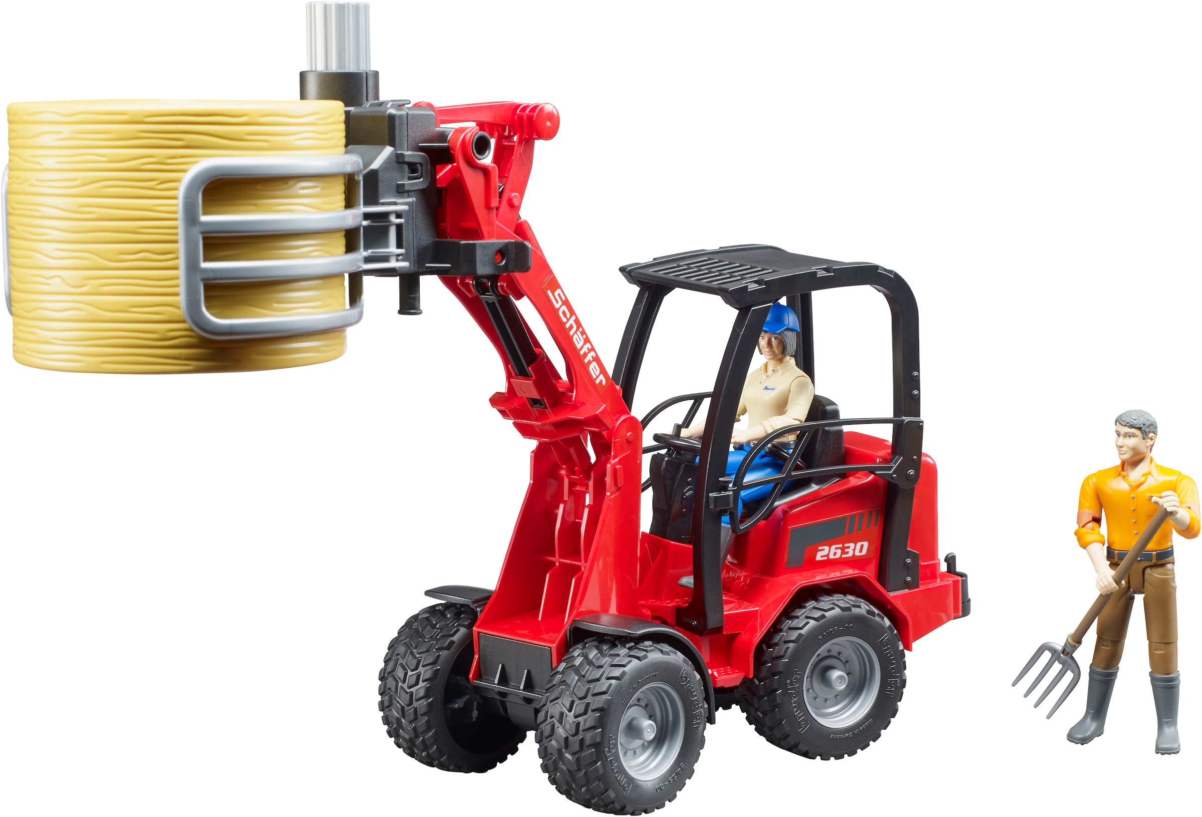 Bruder® Spielzeug-Landmaschine »Schäffer Hoflader 2630/Ballengreifzange/Rundballen (02192)«, Made in Europe