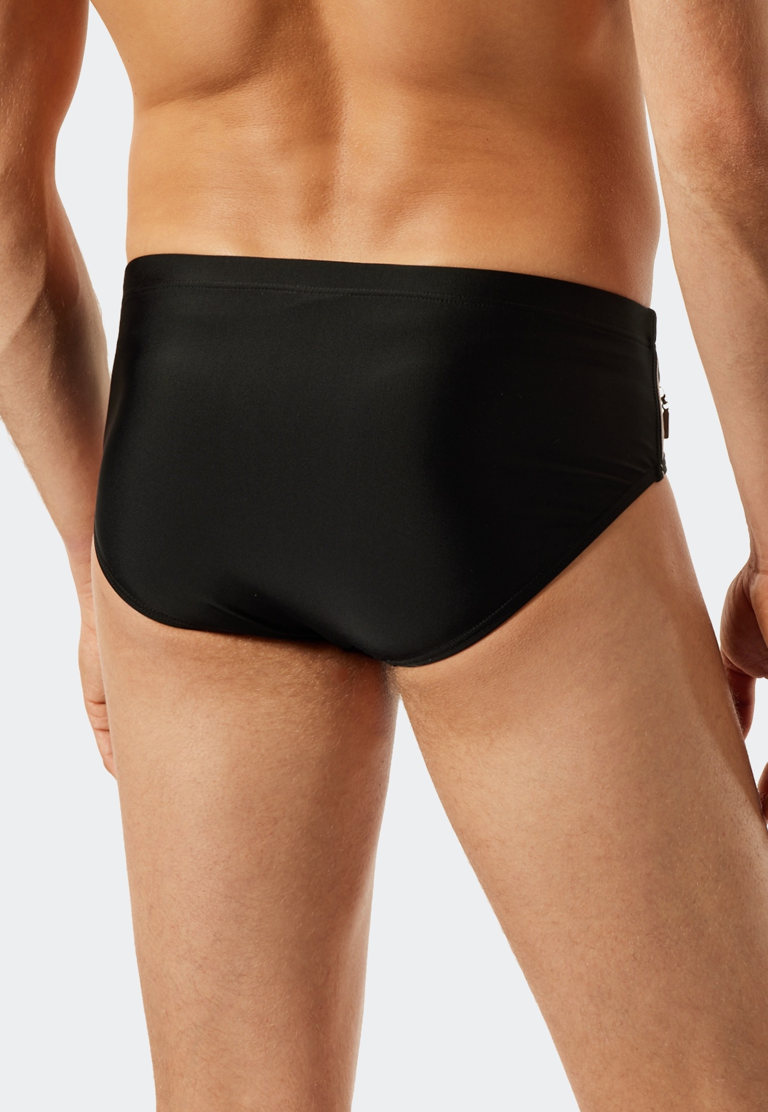 Badeslip SCHIESSER "Nautical Casual", Herren, Gr. 5, N-Gr, schwarz (000, schwarz), Baumwolle, unifarben mit Farbeinsatz, Badehosen, mit extra flacher Reißverschlusstasche 3