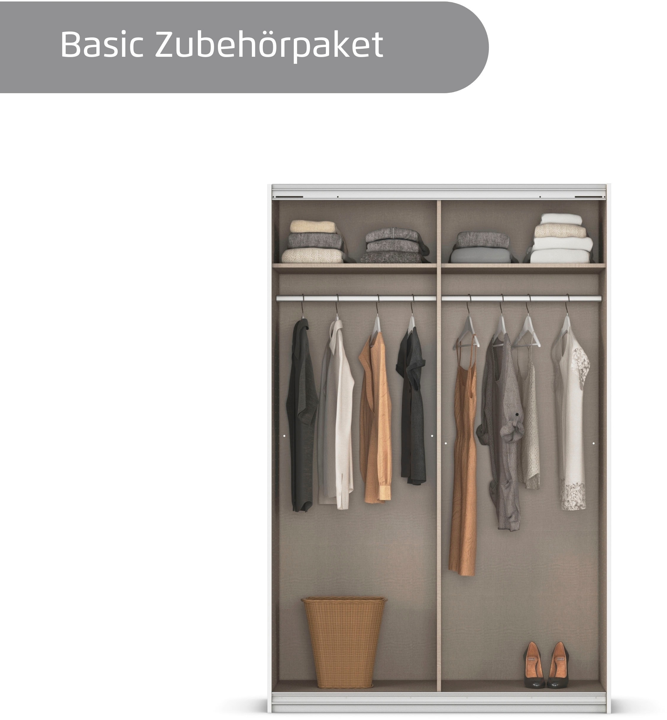 INOSIGN BY RAUCH Schwebetürenschrank »Kleiderschrank Schrank Garderobe Schlafzimmerschrank THANOS«, (in 3 verschiedenen Ausstattungen BASIC/CLASSIC/PREMIUM), Optional mit Spiegel, Metall-Griffleisten alufarben MADE IN GERMANY