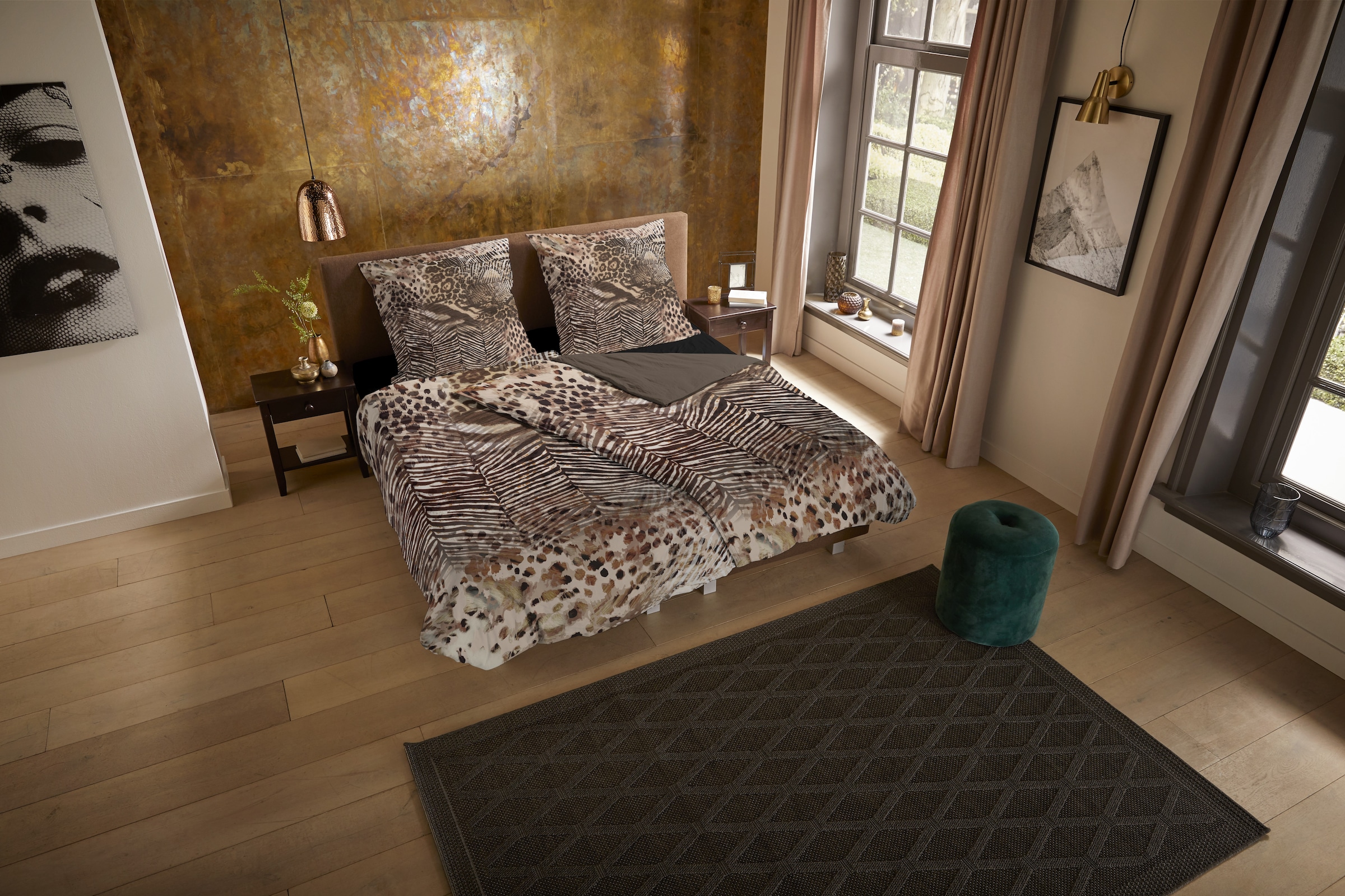 PURE luxury collection Wendebettwäsche »Skins«, Mikrofaser, 135x200, 2 Teilig, Pflegeleicht, Wendeoptik, Leopard Braun