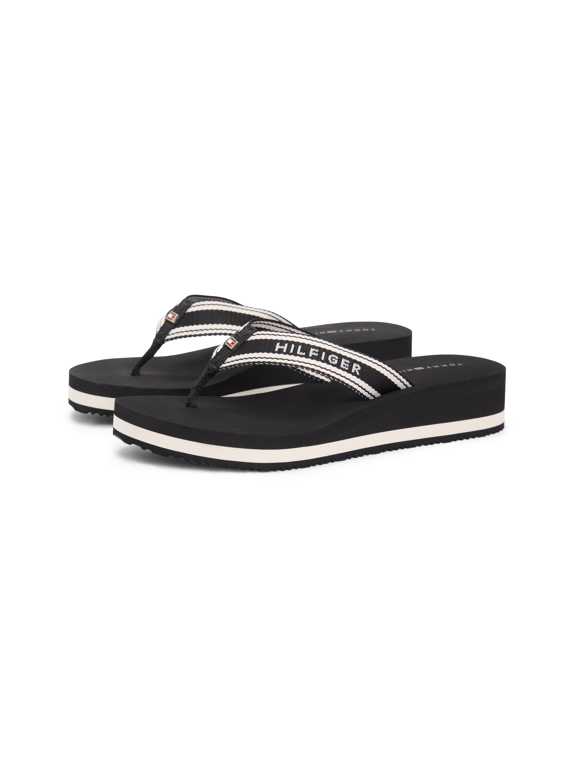 Tommy Hilfiger Zehentrenner "TH FLAG PRINT SUMMER SANDAL" Keilabsatz, Plateau, Sommerschuh, Dianette mit gestreifter Bandage