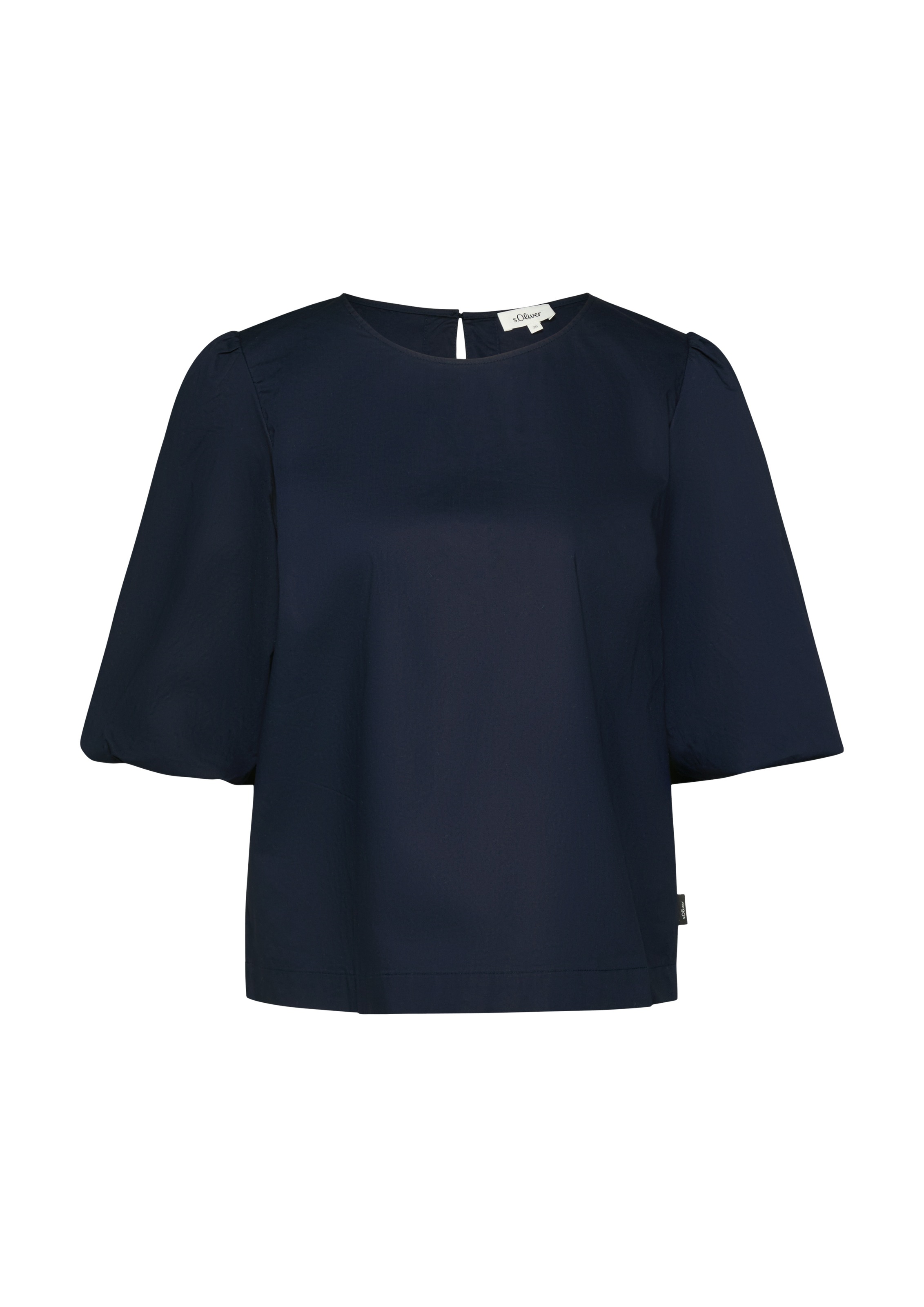 Schlupfbluse S.OLIVER, Damen, Gr. 42, blau, Web, Obermaterial: 100% Baumwolle, unifarben, lässig geschnitten hüftbedeckend, Rundhals, abgesteppte Kante, Blusen Schlupfbluse, mit weitem Hallbarm und Knopfvershcluss 2