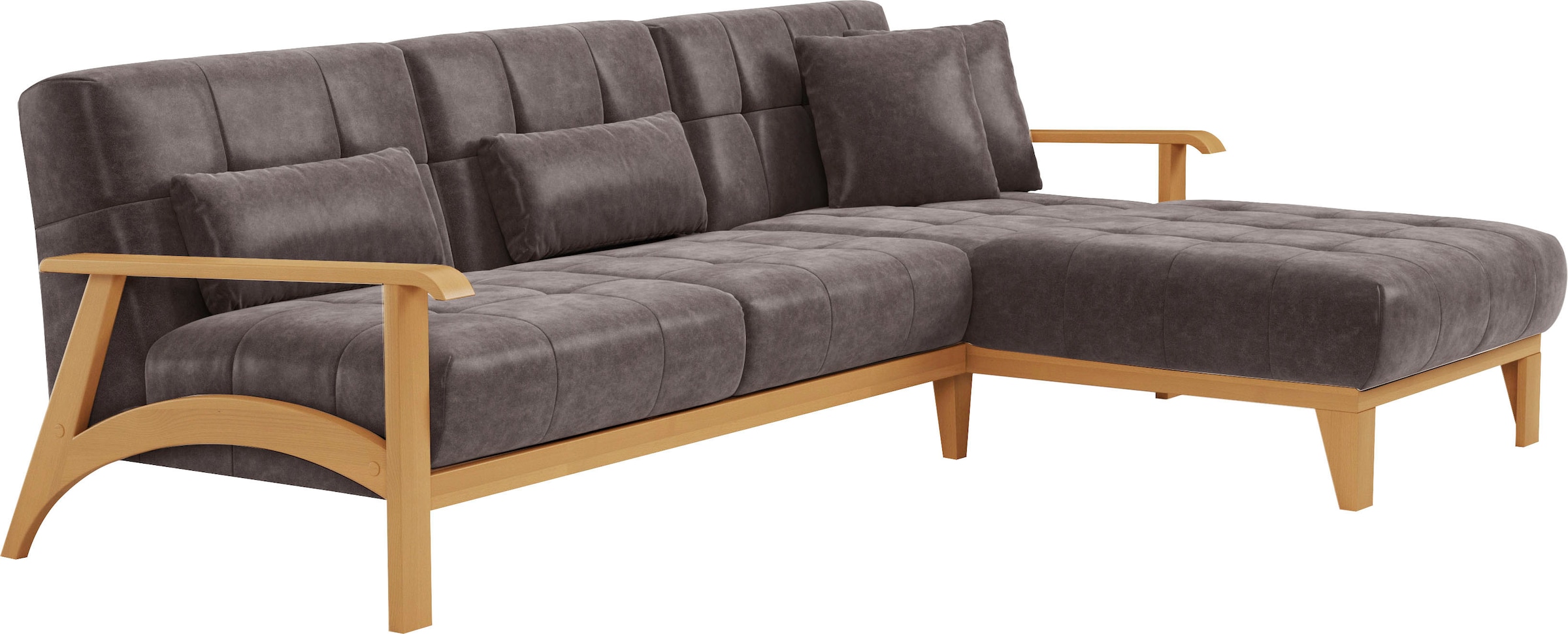 sit&more Ecksofa »Billund L-Form«, Armlehnen aus eichefarbigem Buchenholz, verschiedene Bezüge und Farben