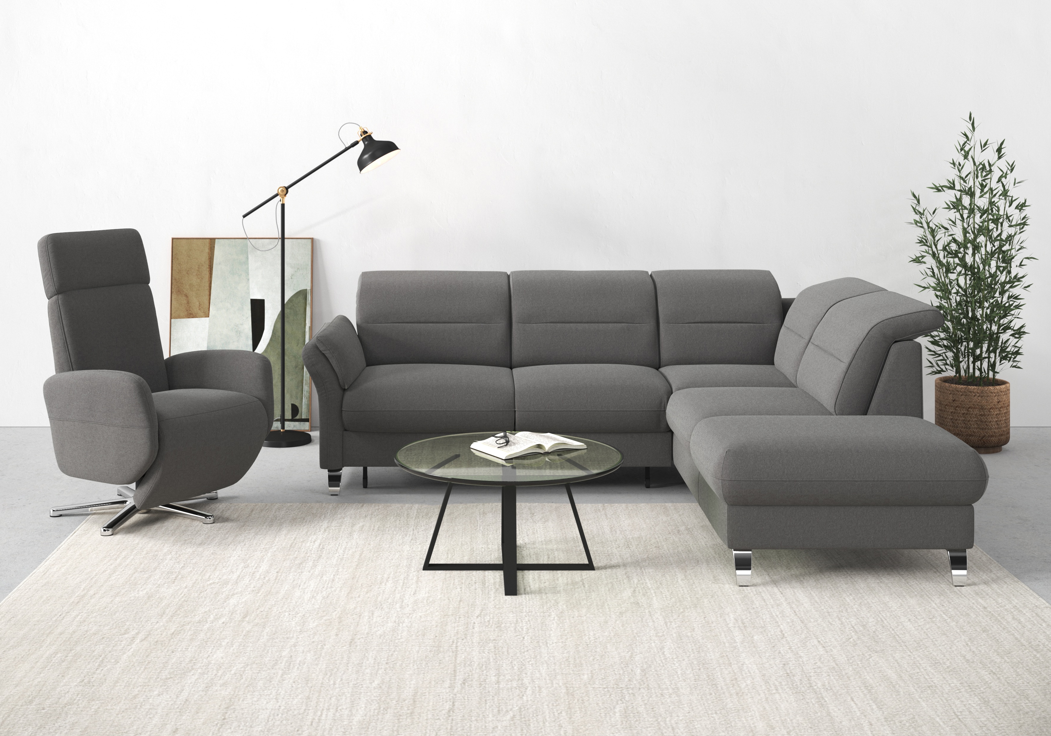 sit&more Ecksofa "Grenoble L-Form mit Federkern" wahlweise mit Schlaffunktion, Bettkasten, Arm- und Kopfteilverstellung