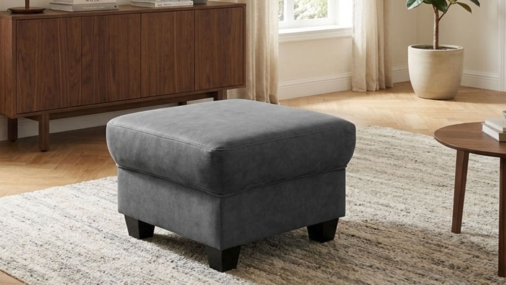 OTTO home Hocker "Sillkeborg 59 x 59 cm, kompakt, komfortabel & mit Holzfüßen" aus pflegeleichtem, weichem Luxus-Microfaser