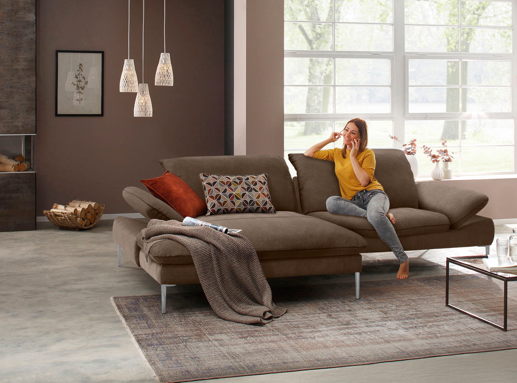 W.SCHILLIG Ecksofa »enjoy&MORE, Designsofa, elegant und bequem, L-Form« mit Sitztiefenverstellung, Füße Chrom glänzend, Breite 294 cm