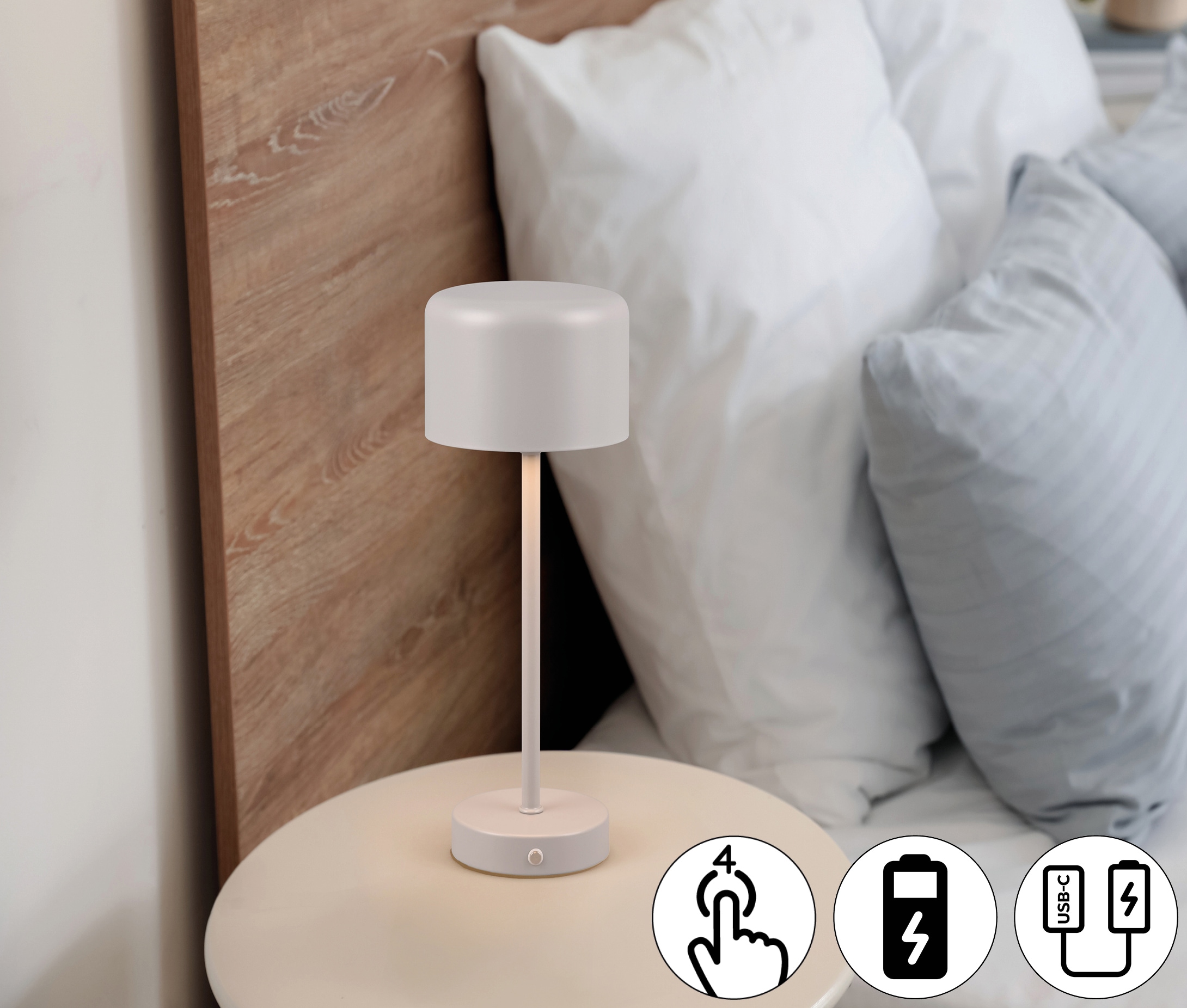 my home LED Tischleuchte »Kadira«, 1 flammig, Leuchtmittel LED-Board | LED fest integriert, Akku Tischlampe mit USB-C Anschluss, Touchdimmer 4 Stufen, Höhe 30cm