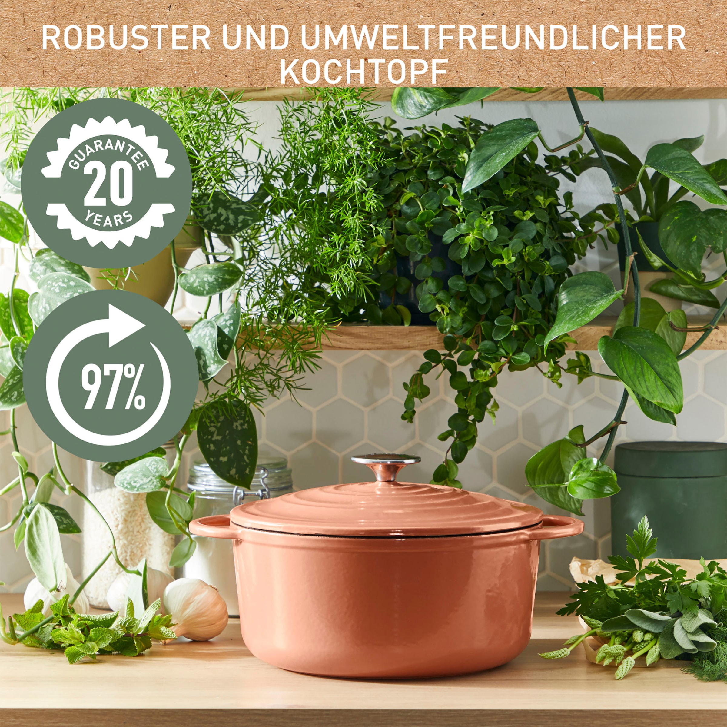 Tefal Kochtopf »LOV«, Gusseisen, (1 tlg.), umweltfreundlich, unbedenkliche Pigmente,Schongaren, Ø25 cm, Induktion