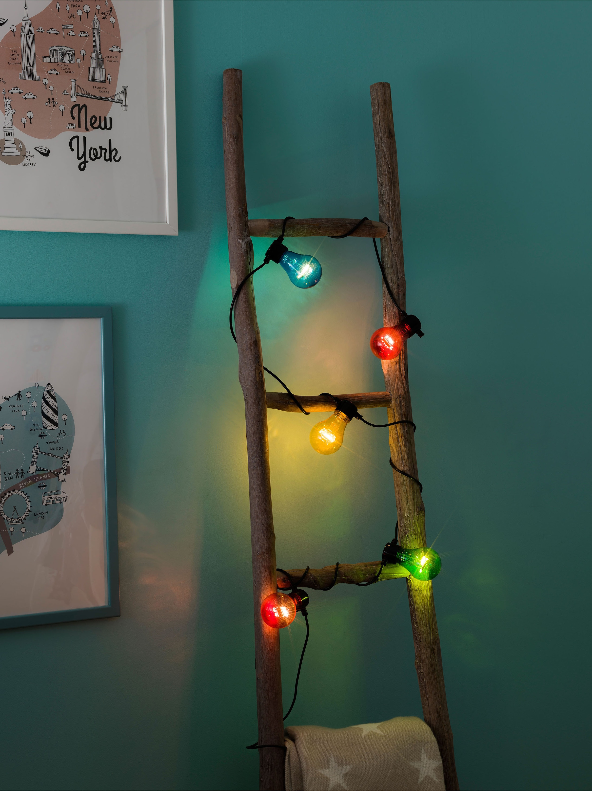 KONSTSMIDE LED-Lichterkette »Weihnachtsdeko aussen«, 5 St.-flammig, LED  Biergartenkette, 5 bunte Birnen / 40 warm weiße Dioden | BAUR