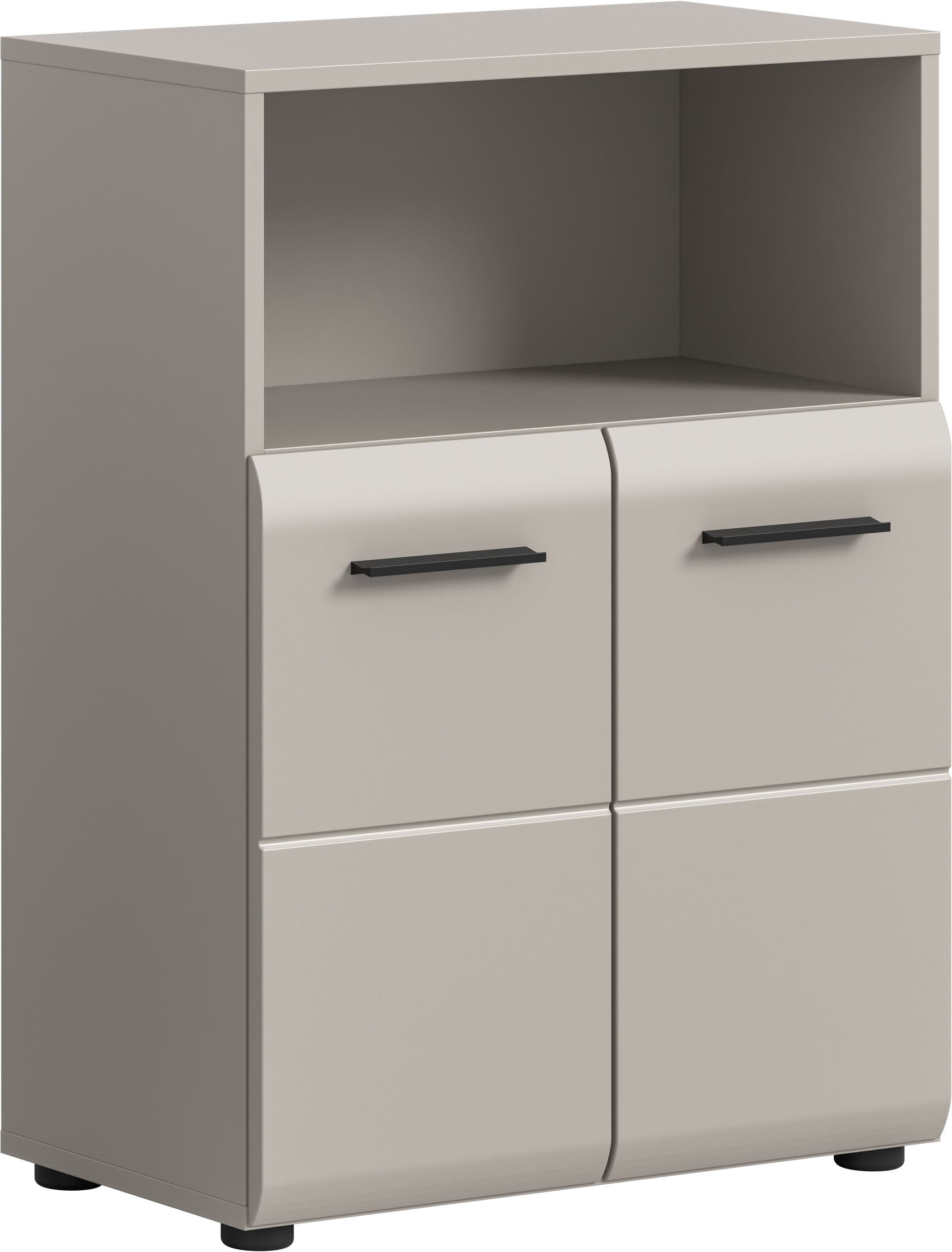 welltime Midischrank "FLORENZ, Breite 60 cm, 2 Türen, 1 Fachboden, 1 offene Fach" TOPSELLER, 1 Stk. tlg. hochwertige MDF Front, Griff schwarz, Badschrank, Bad