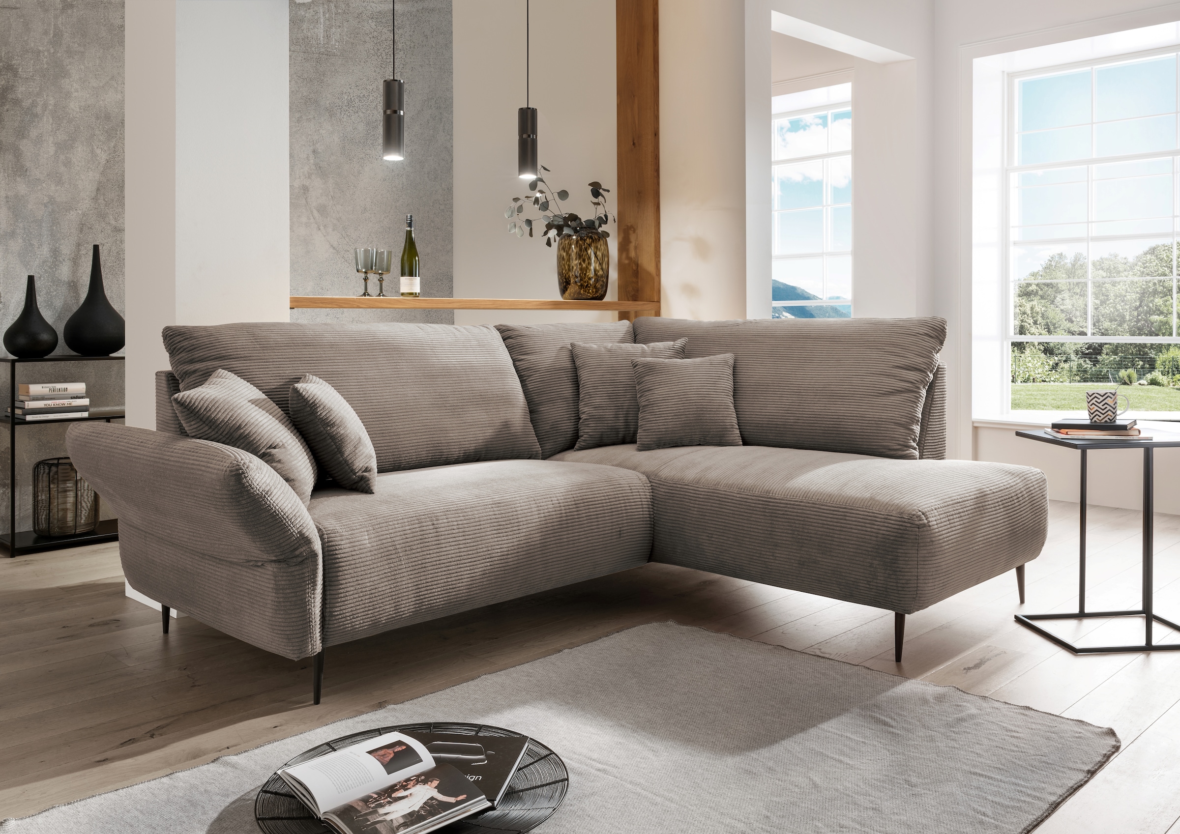 Home affaire Ecksofa "Vanilla modern& bequem, Breite 255cm, tolle Detailverarbeitung" verstellbare Armlehne für Wohlfühlkomfort