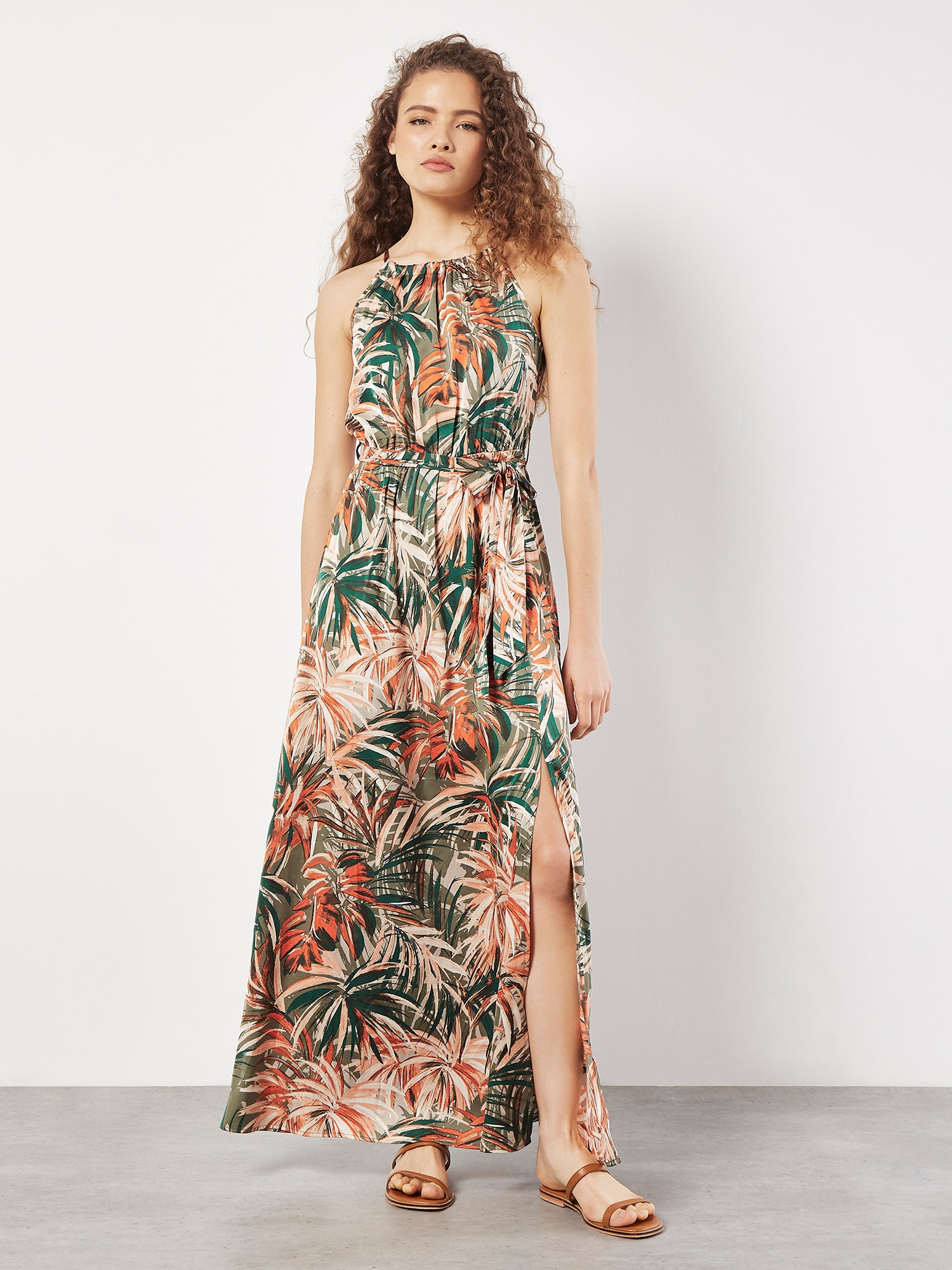 Apricot Maxikleid "Tropisches Midikleid" mit Bindeband, 2 tlg. mit Bindeband