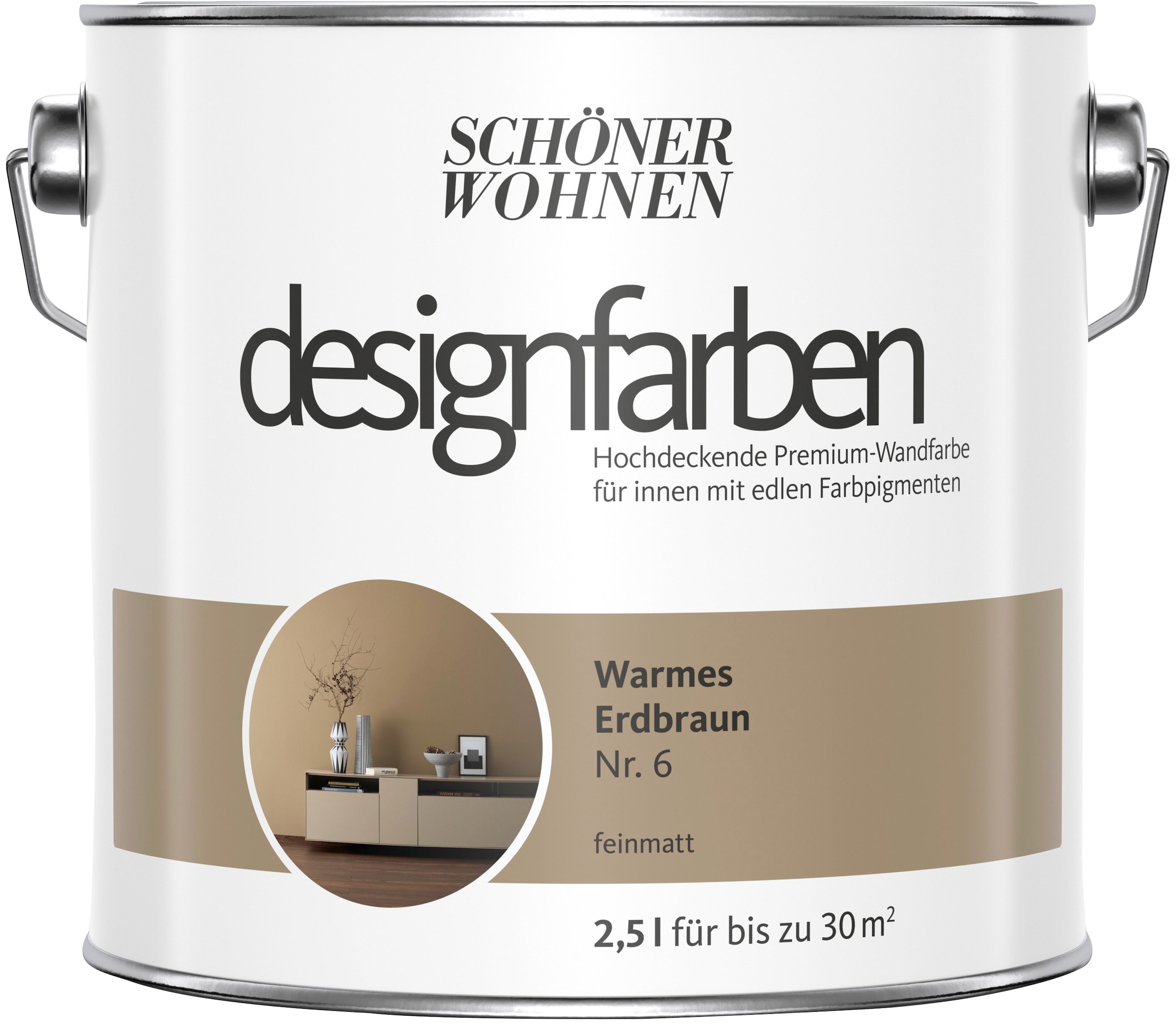 SCHÖNER WOHNEN FARBE Wand- und Deckenfarbe »designfarben«, 2,5 Liter, Warmes Erdbraun Nr. 6, hochdeckende Premium-Wandfarbe