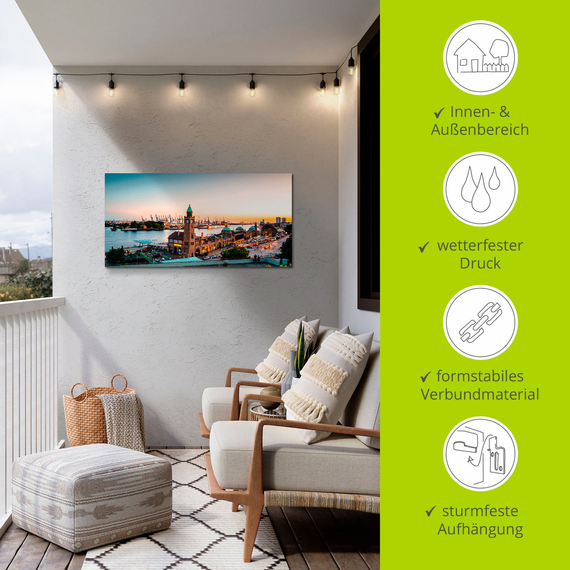 Artland Wandbild »Hamburg Hafen und Landungsbrücken«, Deutschland, (1 St.), als Alubild, Outdoorbild, Leinwandbild, Poster, Wandaufkleber