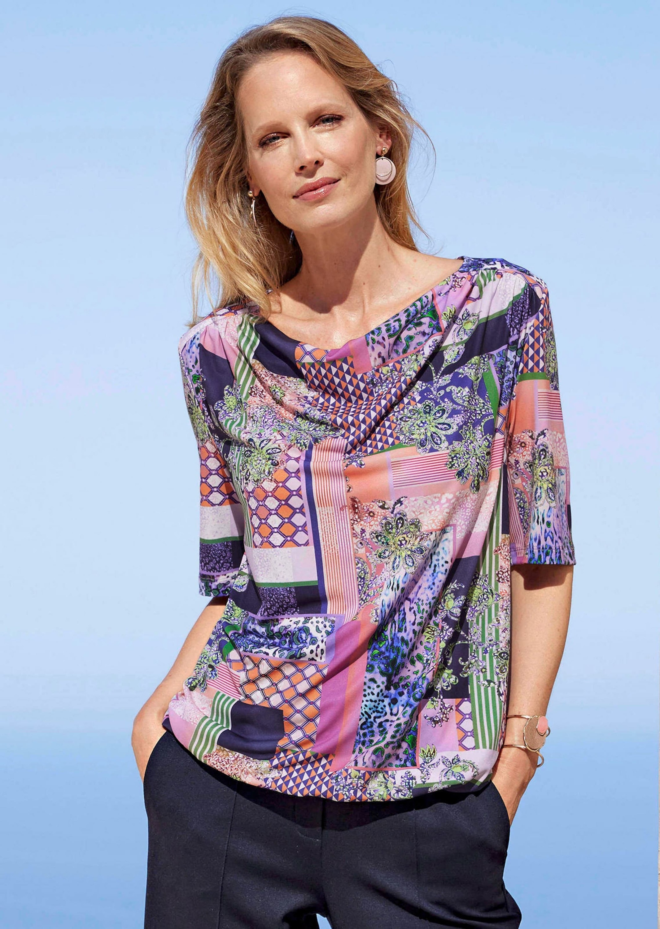 GOLDNER Kurzarmshirt »Shirt mit Wasserfallausschnitt«