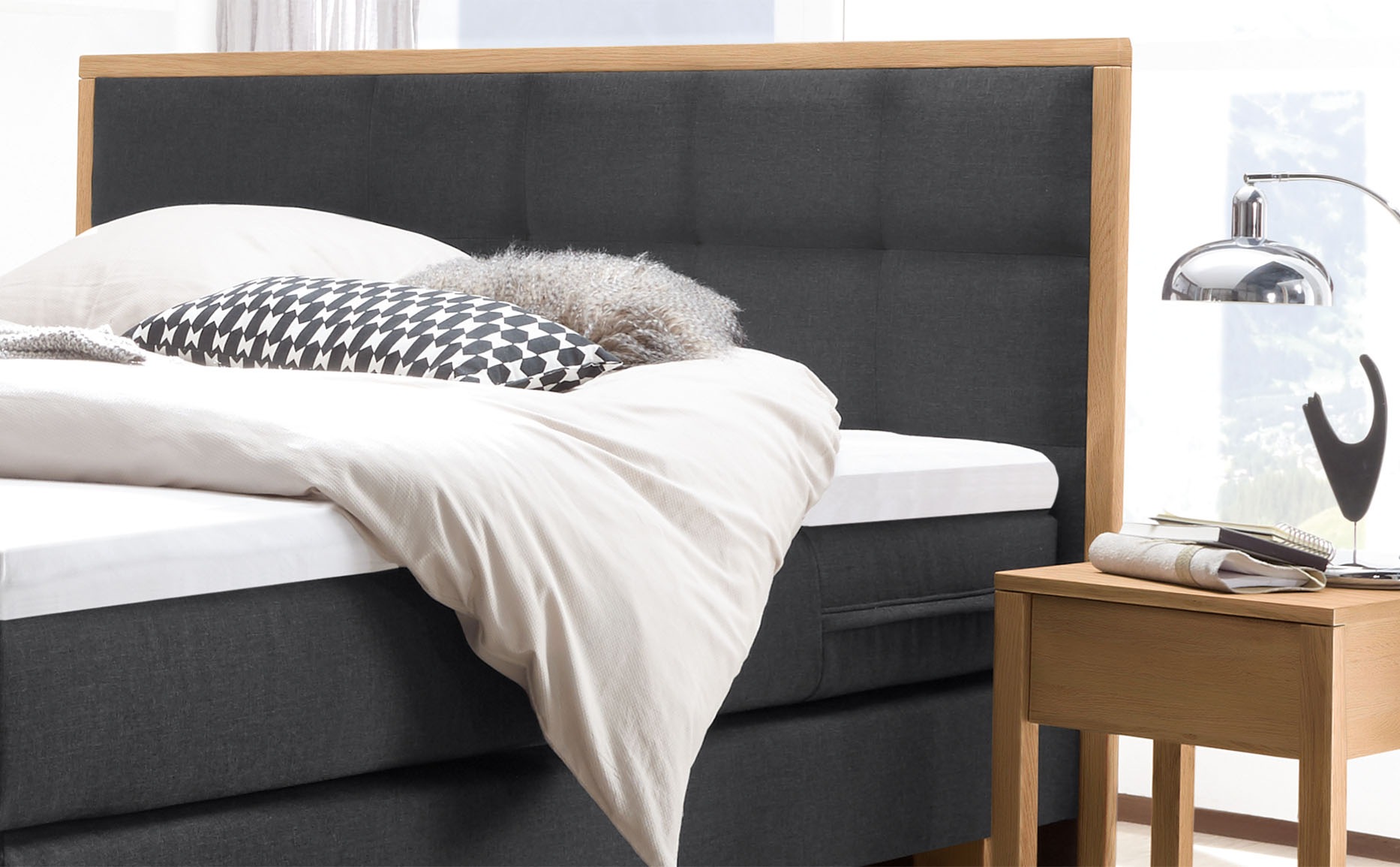 HASENA Boxspringbett »Cottage« mit gepolstertem Kopfteil, Kopfteilrahmen und Füsse aus massiver Eiche