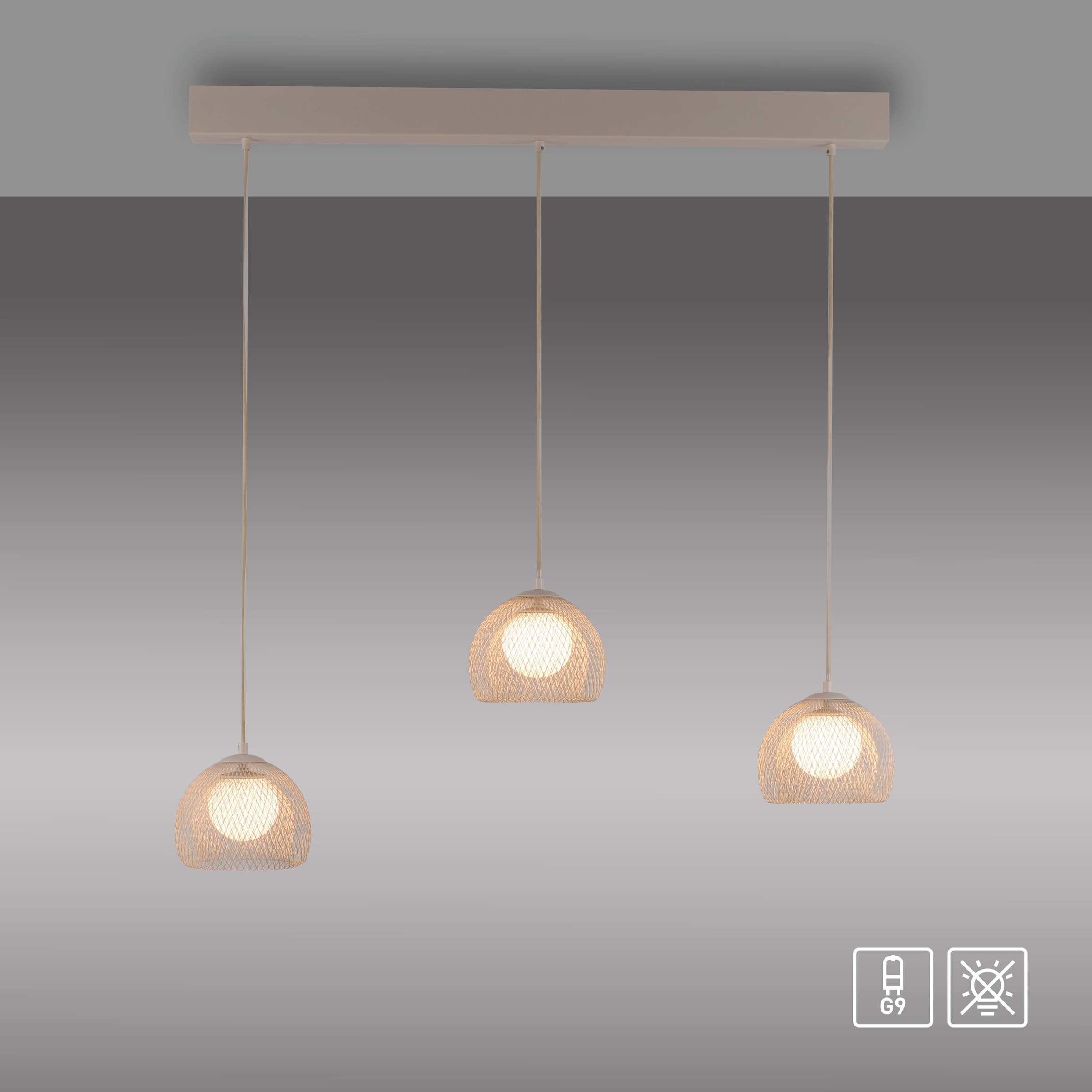 SCHÖNER WOHNEN-Kollektion Pendelleuchte »MESH« G9 1 Stk. 3-flammig, höhenverstellbar, Sandbrise – stimmungsvolles Licht