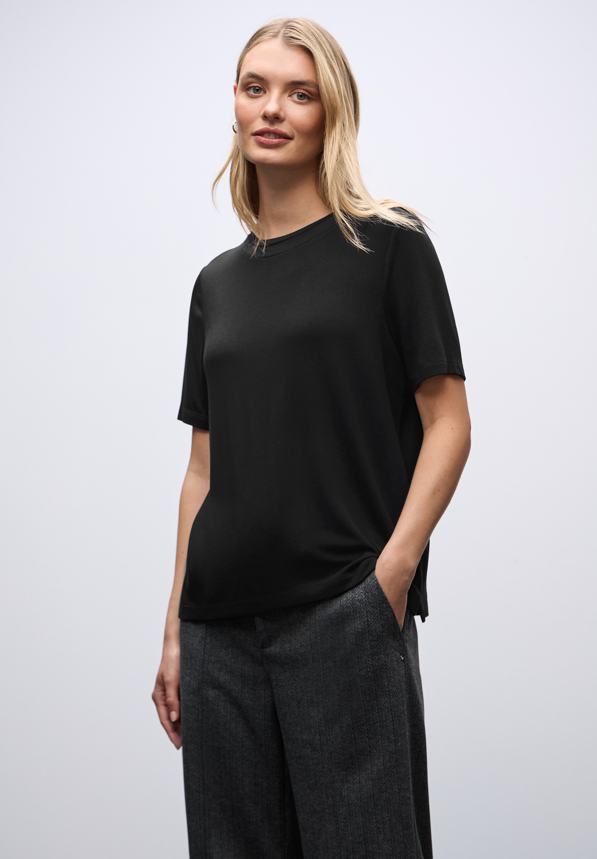 STREET ONE Kurzarmshirt mit Chiffon-Detail