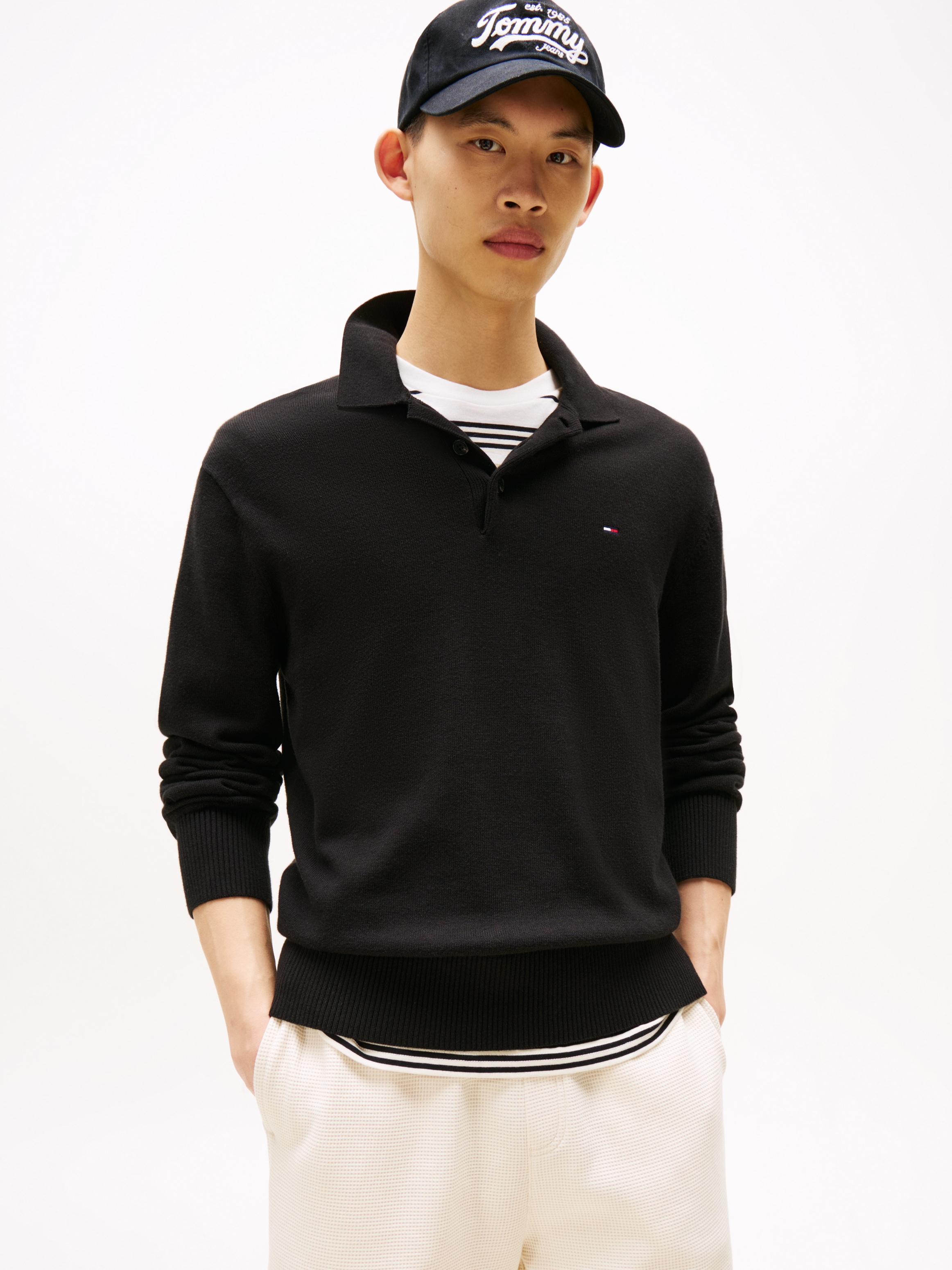 Tommy Jeans Polokragenpullover "TJM SLIM ESSENTIAL POLO SWEATER" mit Logostickerei