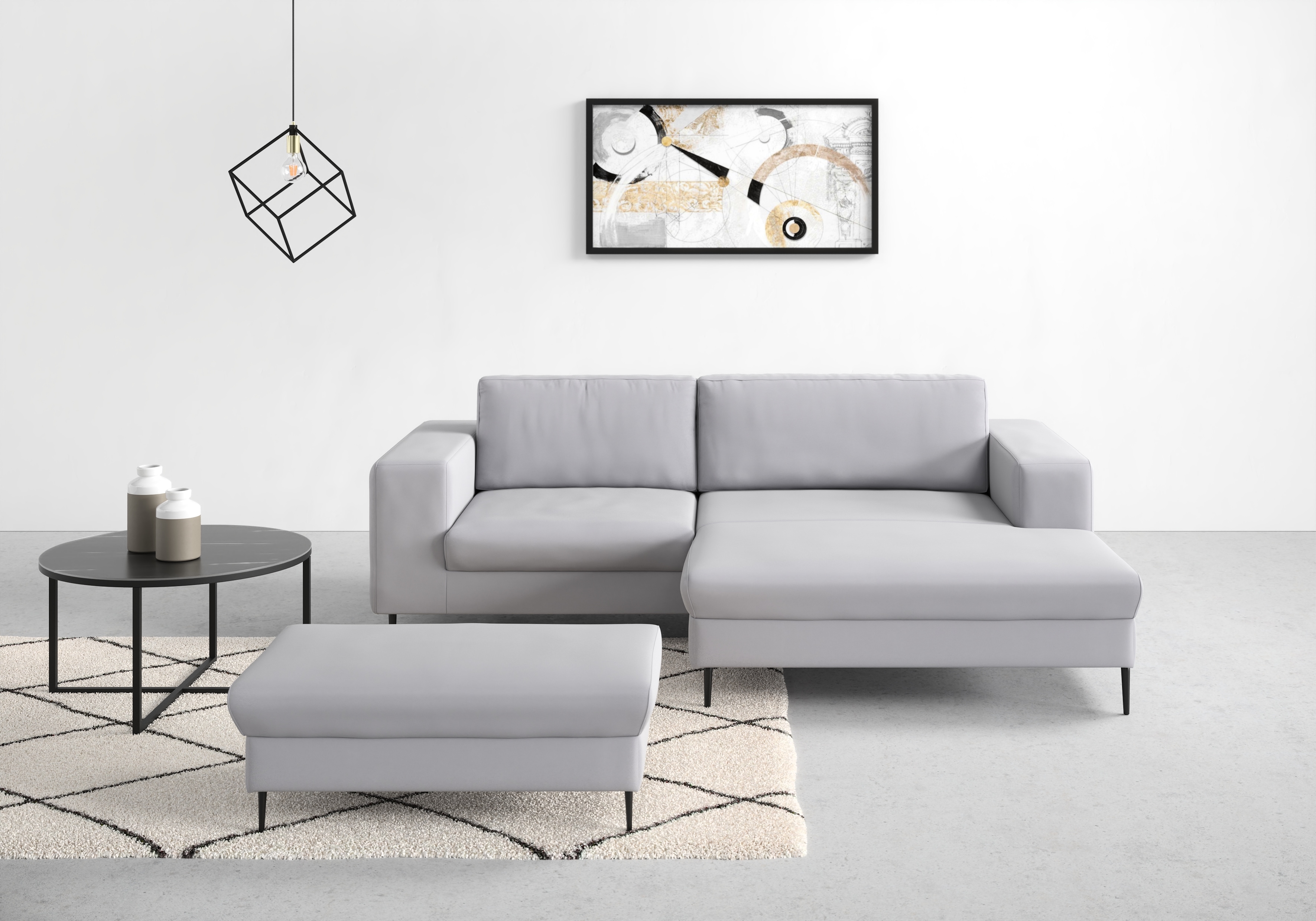 DOMO collection Ecksofa "Modica kompakt und elegant, Breite 244, L-Form" Auch in Cord, Fußhöhe passend für gängige Saugroboter