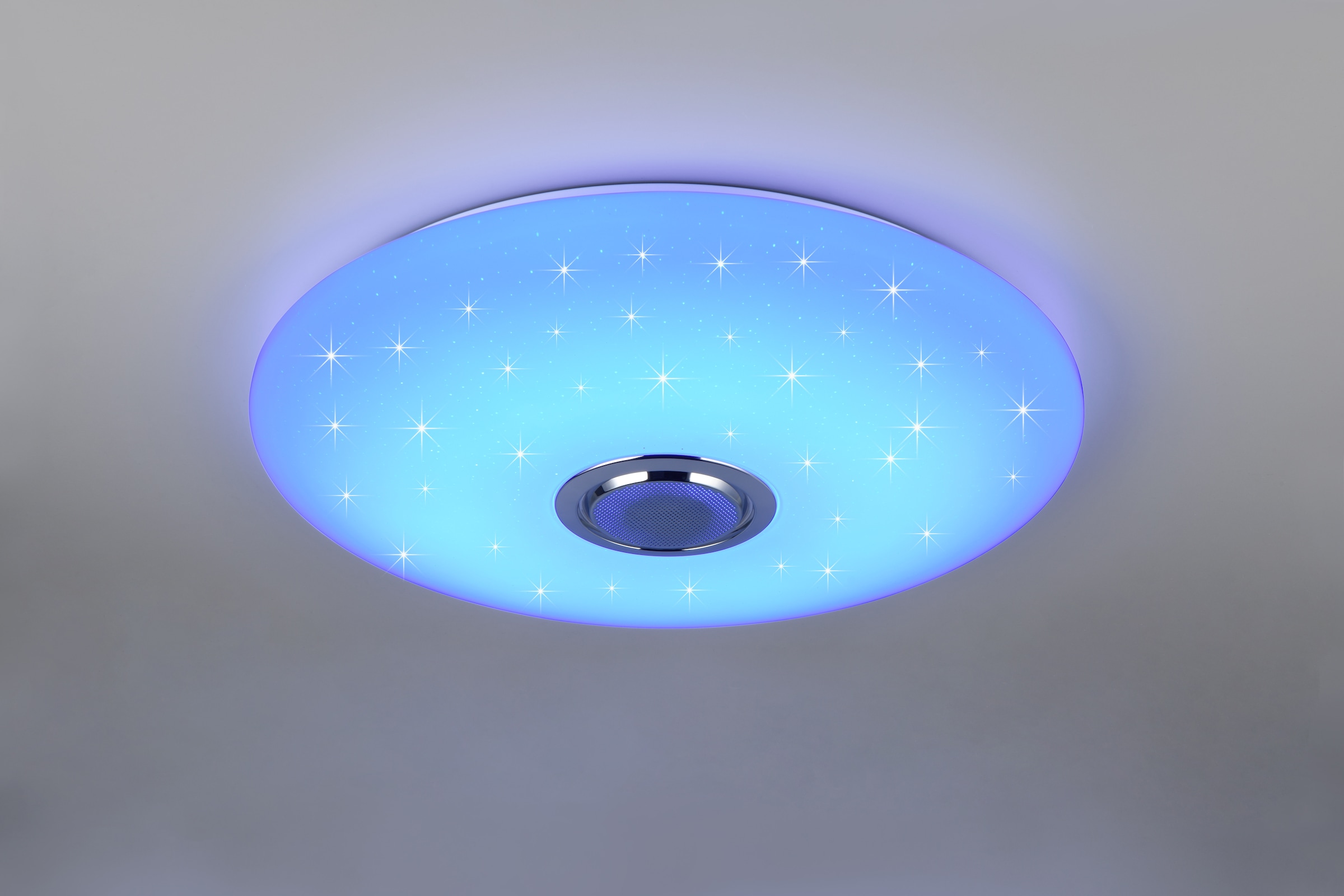 REALITY Leuchten LED Deckenleuchte »MUSICA, LED Deckenlampe mit Bluetooth Lautsprecher, Fernbedienung inkl«, 1 flammig, Leuchtmittel LED-Board | LED fest integriert, RGBW Farbwechsel mit Rainbow-Effekt, dimmbar, Timer, Starlight, Memory