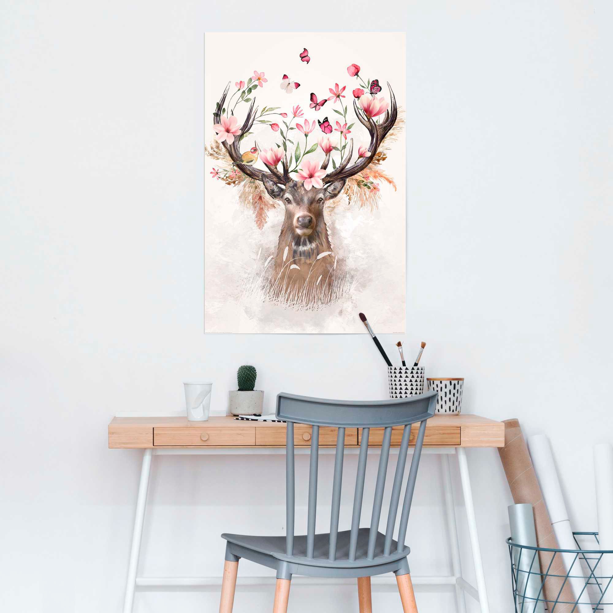 Reinders Poster "Hirsch in Blumen" günstig online kaufen