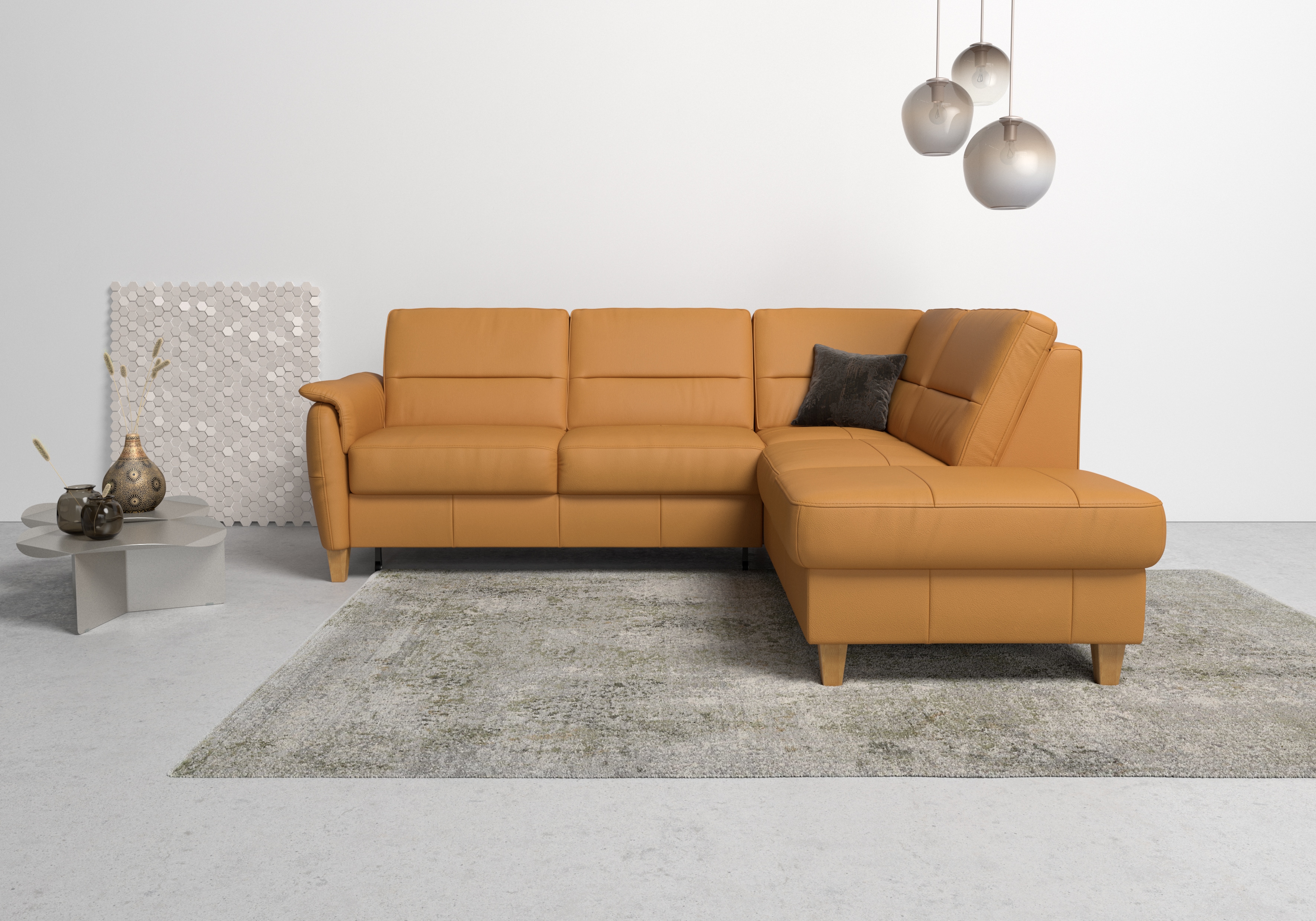 Home affaire Ecksofa "Palmera, L-Form, B: 236 cm, Bettfunktion & Bettkasten wählbar" Federkern-Polsterung, Sitzhöhe 48 cm, handgefertigt, stilvolles Design