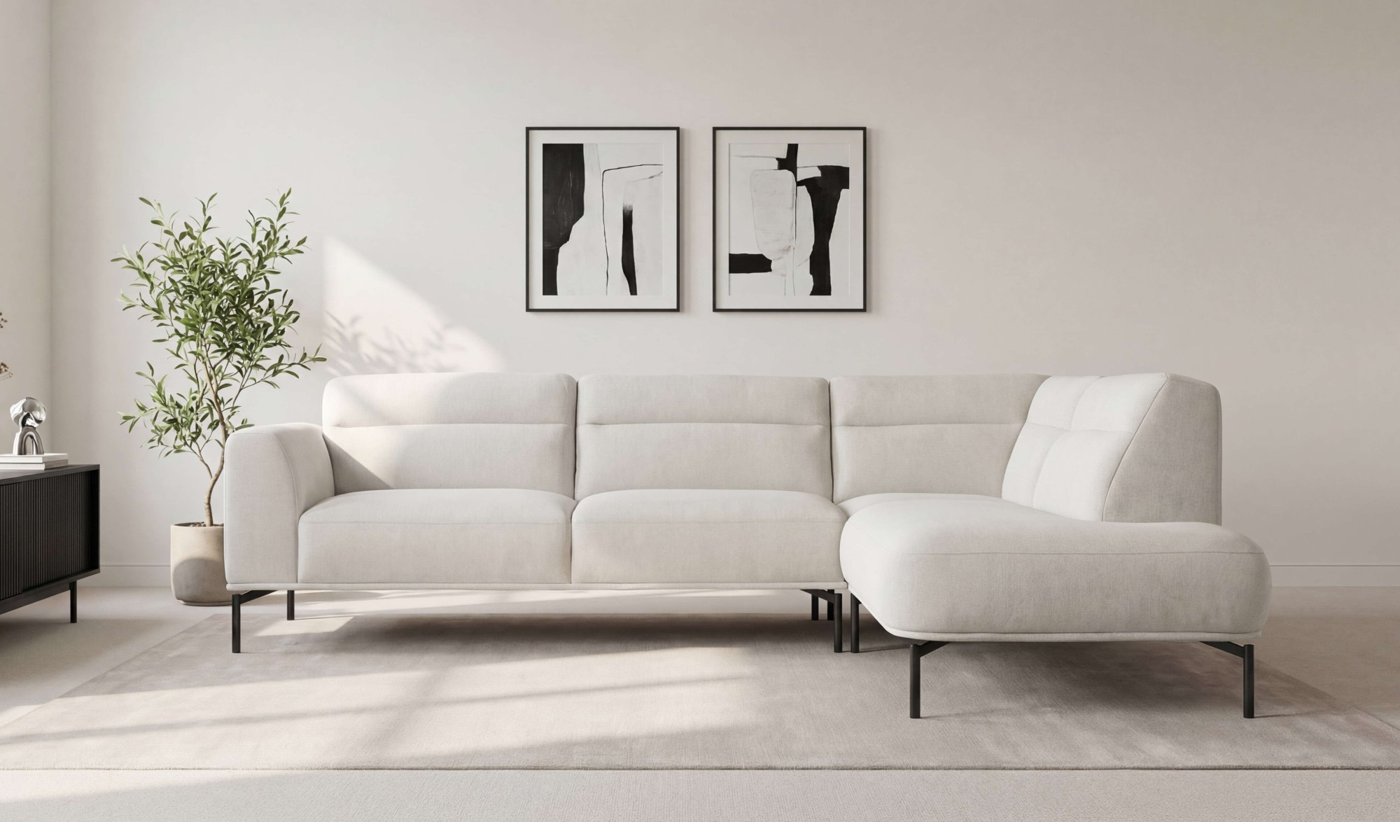 OTTO home Ecksofa »Nennor, weiches Chenille« Breite 278 cm, Wellenunterfederung, schwarze Metallfüße