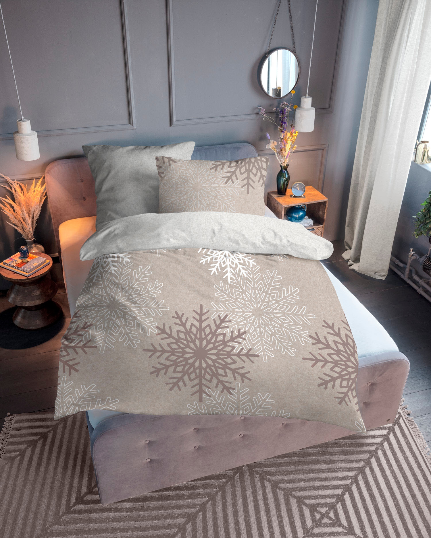 TOM TAILOR Wendebettwäsche »BIG SNOW Made in Germany, in Biber (Flanell) Qualität, 100% Baumwolle, Bett- und Kopfkissenbezug mit Reißverschluss, Winterbettwäsche, ganzjährig einsetzbar«, (2 tlg.)