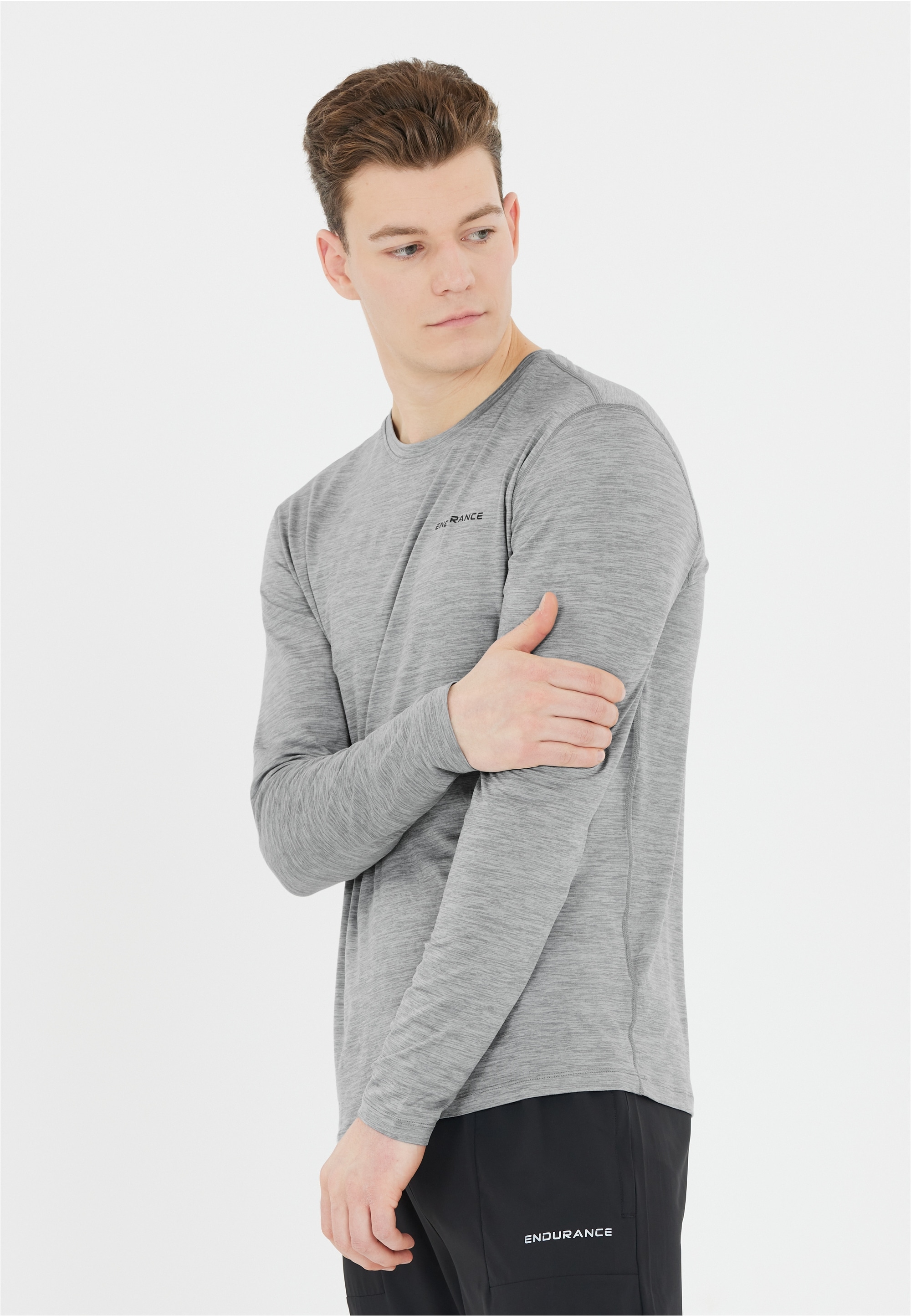 Langarmshirt ENDURANCE "Abdon", Herren, Gr. XXL, grau (hellgrau), 95% Polyester, 5% Elasthan, unifarben, normal, Rundhals, Shirts Langarmshirt, mit Quick Dry-Technologie
