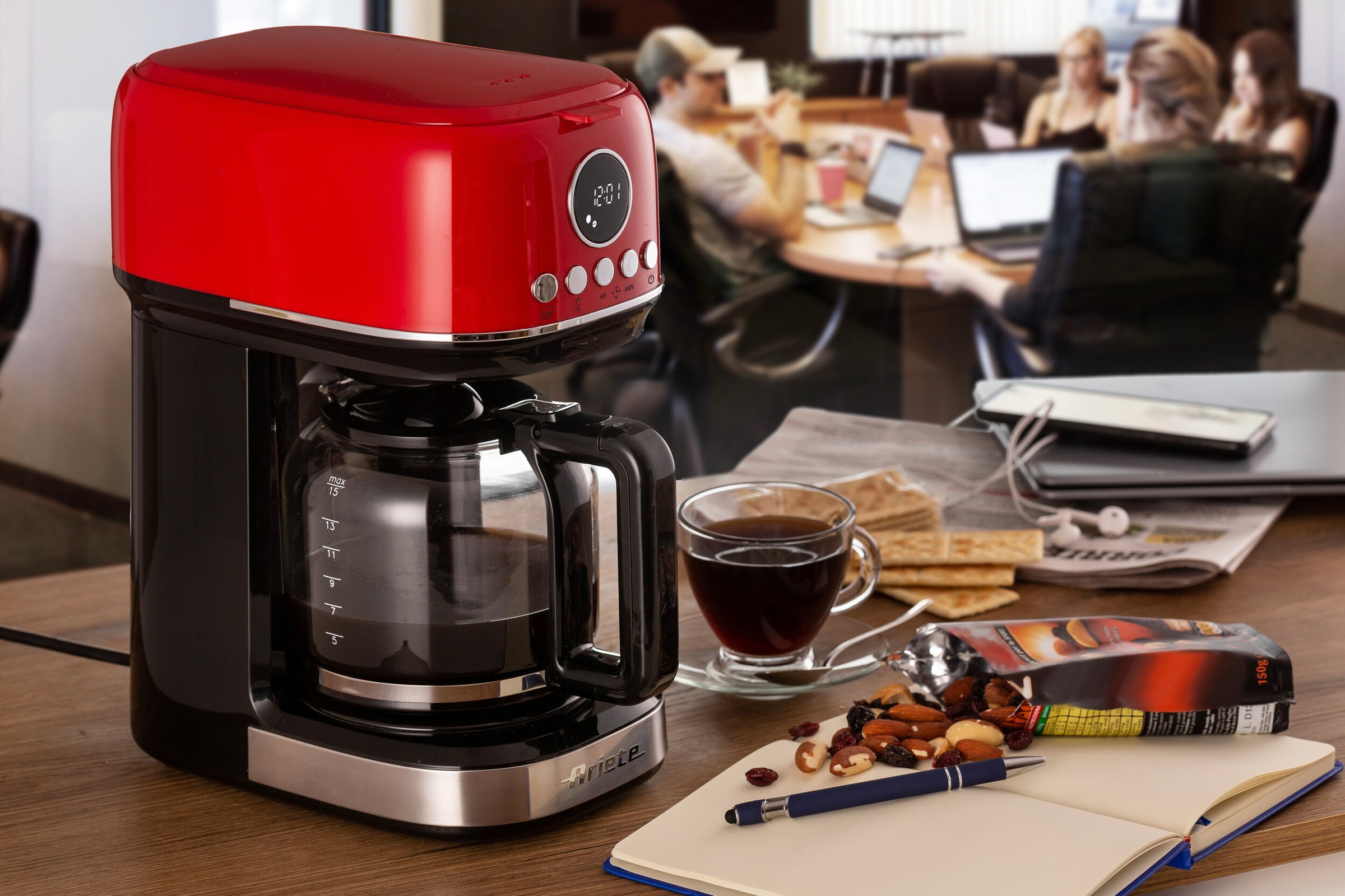Ariete Filterkaffeemaschine »1396R Moderna rot,1,5 L mit Timer, Programmwahl und Warmhaltefunktion«, Permanentfilter