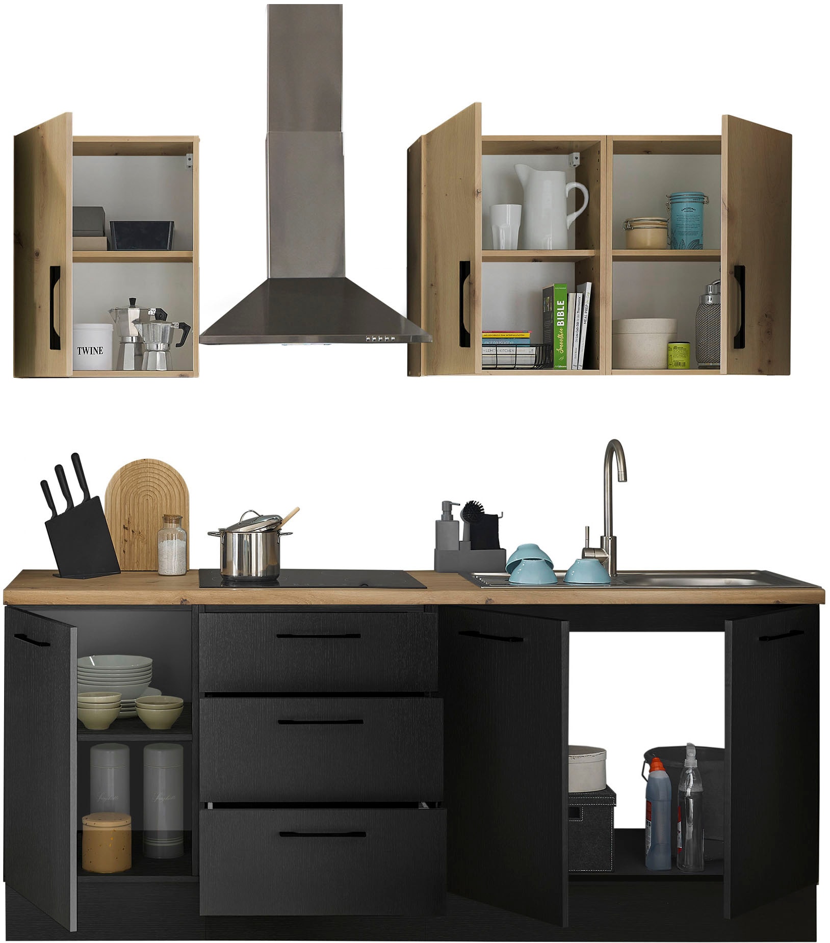 BASIC by Balculina Küchenzeile »Turin«, Breite 210 cm, ohne E-Geräte, mit Soft-Close-Funktion