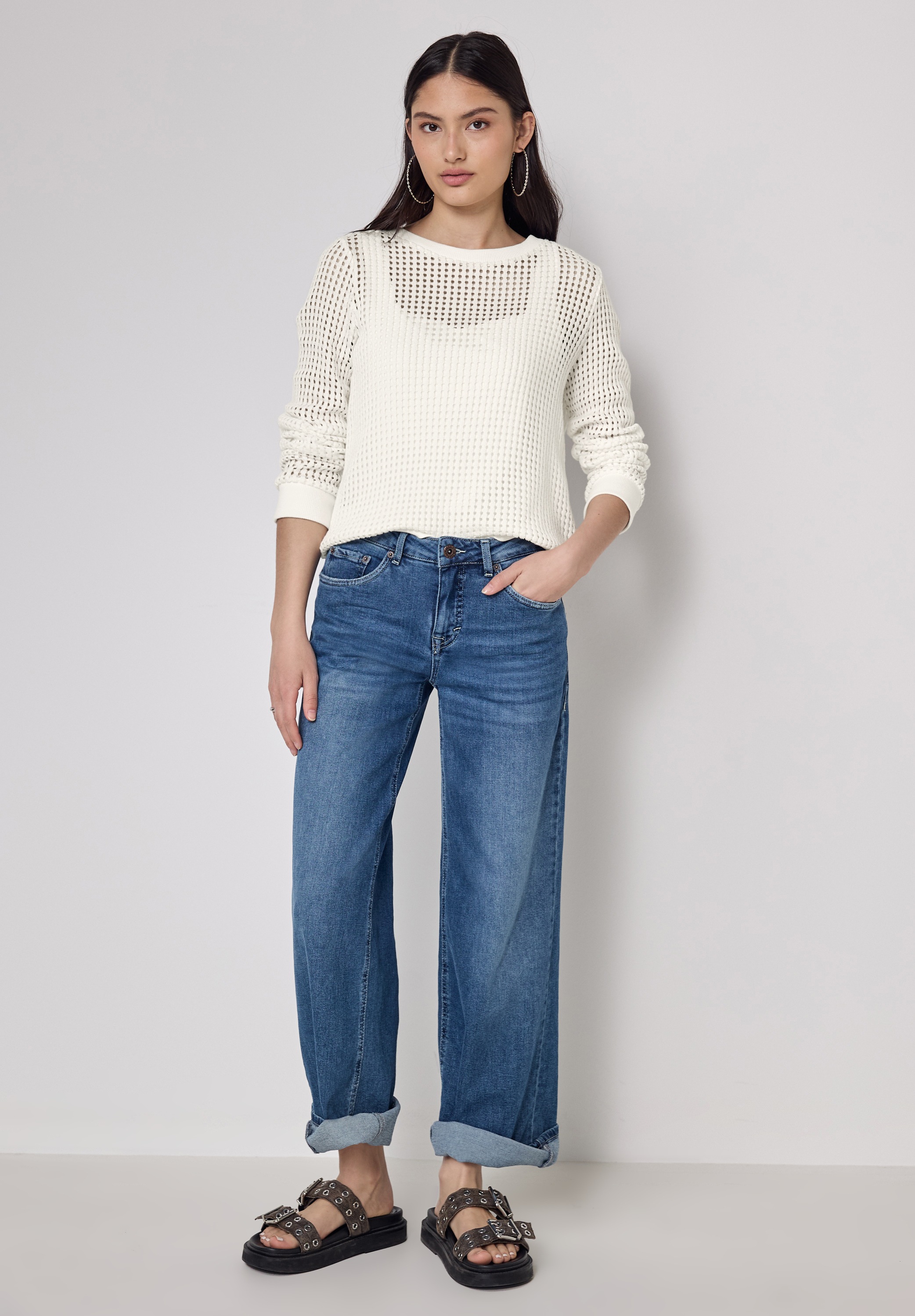STREET ONE STUDIO Langarmshirt, aus Baumwolle mit Stretchante