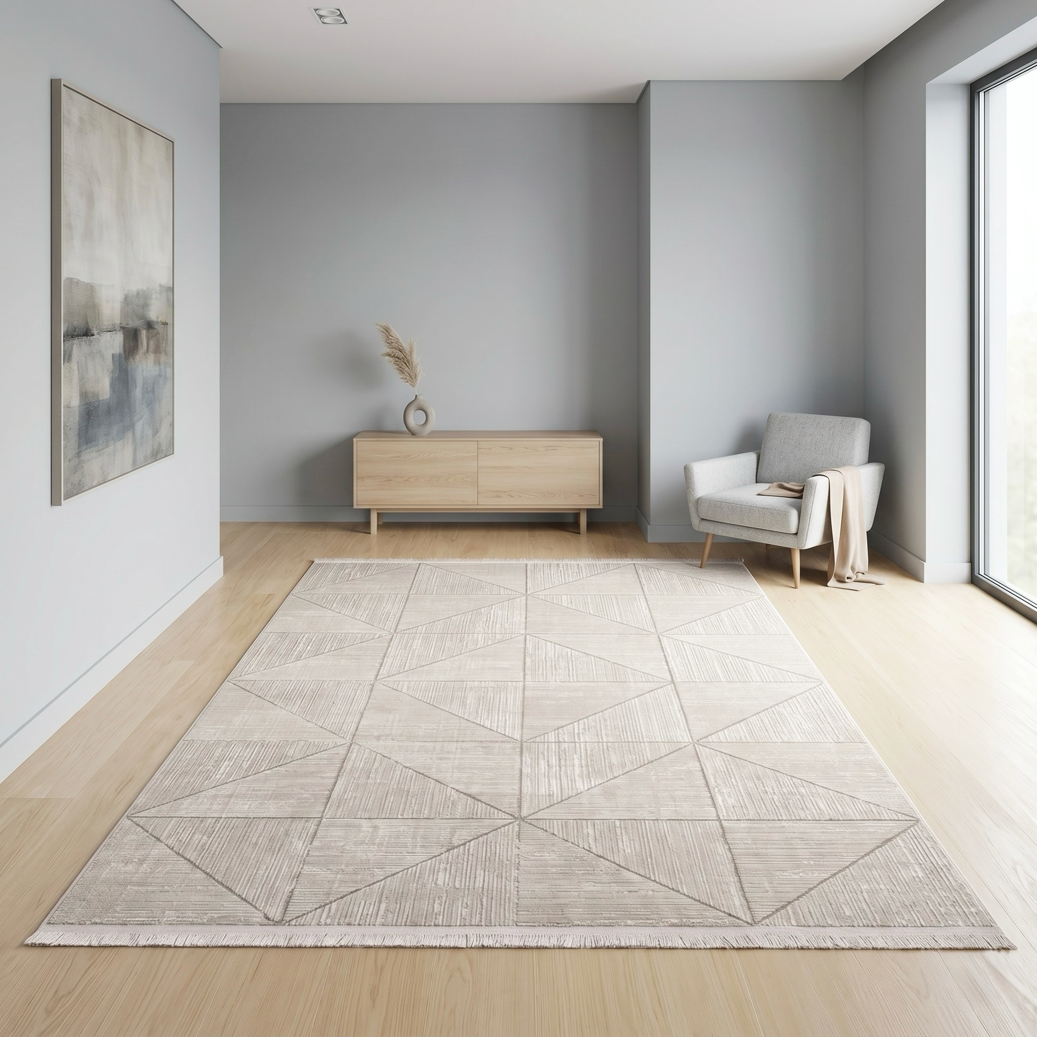 Sehrazat Teppich "Venus 8083" rechteckig 11 mm Höhe Kurzflor, Geometrische Vintage Optik, mit Fransen, Wohnzimmer