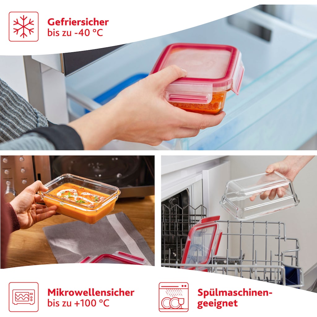 Emsa Frischhaltedose »Clip & Close Glas«, (1 tlg.), 3L, stapelbar, gefrier-, backofen-, mikrowellen- und spülmaschinenfest