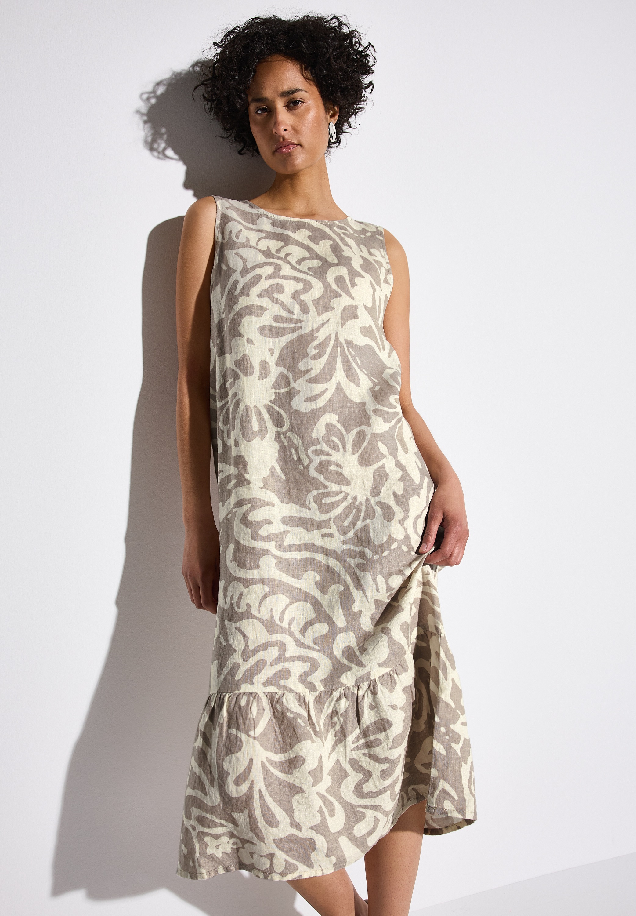 STREET ONE Volantkleid, Sommerkleid gemustert und ärmellos aus reinem Leine günstig online kaufen