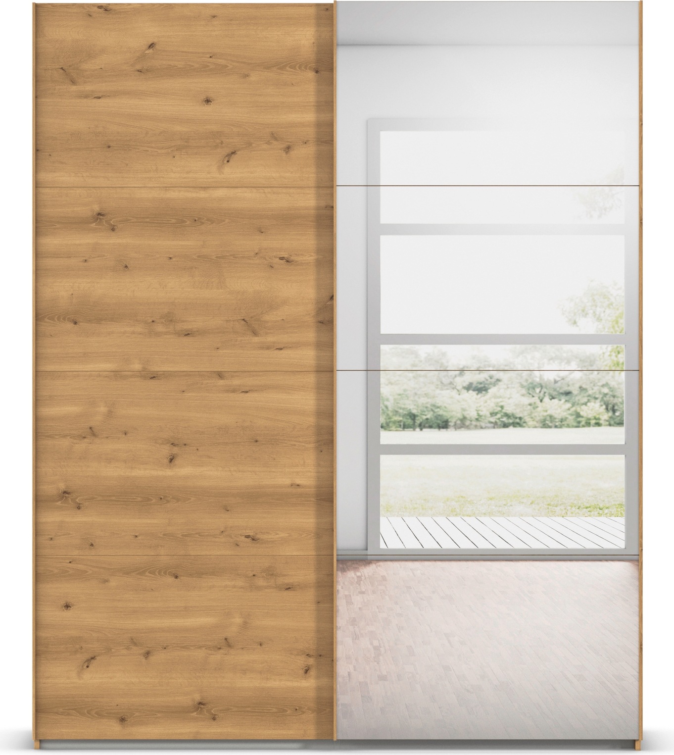 rauch Schwebetürenschrank »Kleiderschrank Schrank Garderobe Schlafzimmerschrank EVELYN«, in elegantem Stil mit Spiegel 5 Breiten viel Stauraum MADE IN GERMANY