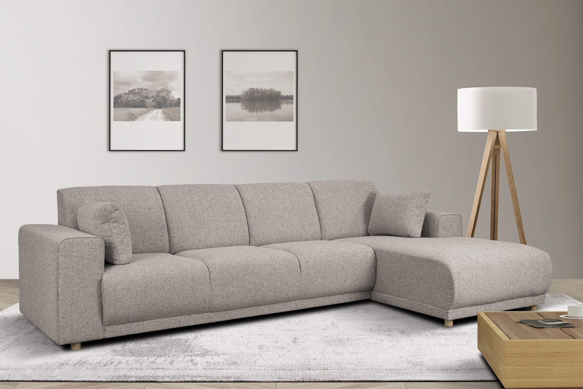 OTTO home Ecksofa "LEMPS wahlweise Recamiere links oder rechts L-Form" incl. Zierkissen, Stellmaße 297x162 cm