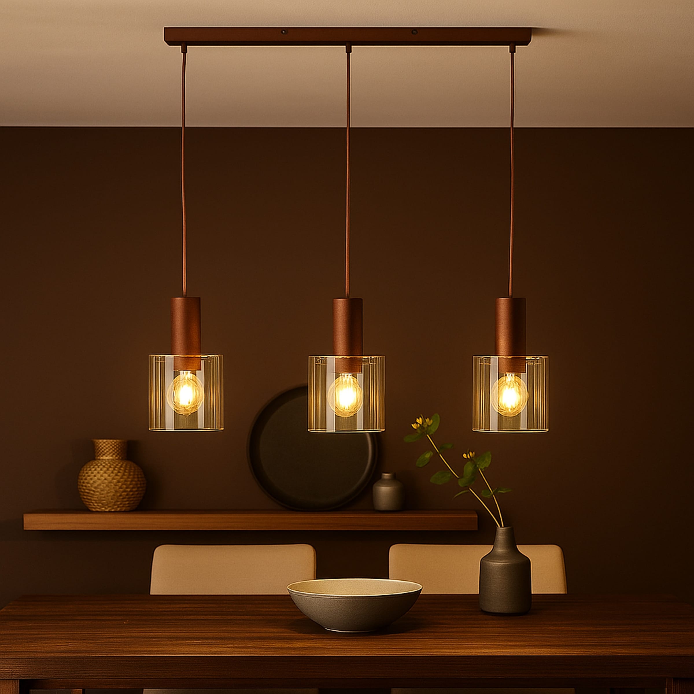 Brilliant Pendelleuchte »Petje« E27 1 Stk. 90 x 20 x 120 cm, E27, Metall Glas, Kaffee Bernstein